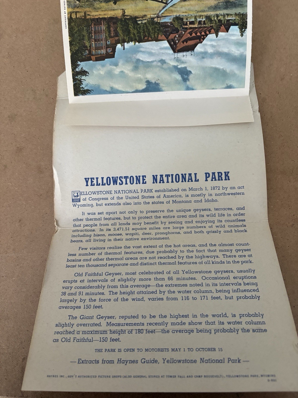 Haynes Souvenir Folder Yellowstone National Park Series A Old Faithful Geyser