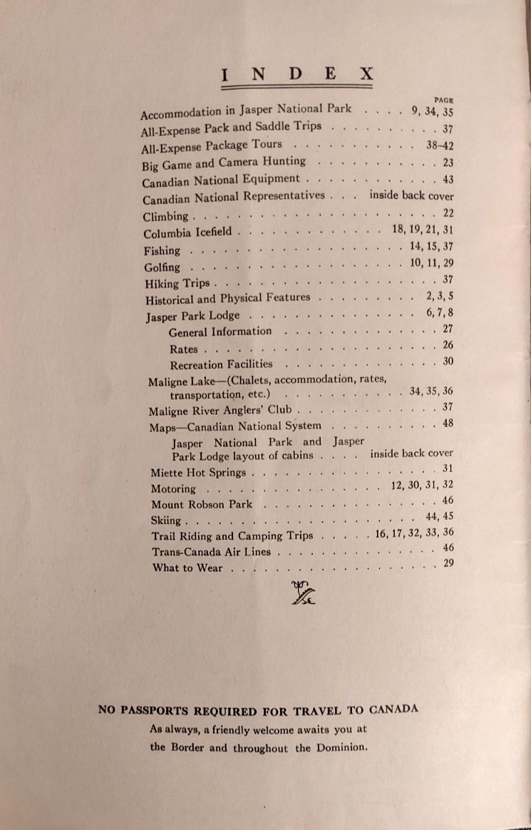 Vintage Jasper National Park in The Canadian Rockies Travel Guide dated 1938