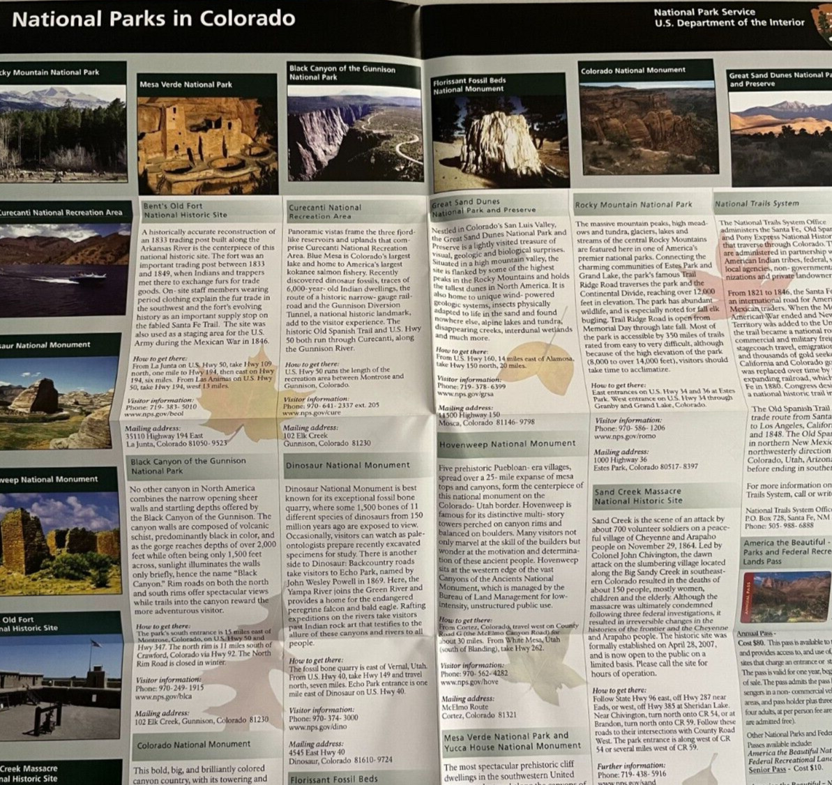 New EXPERIENCE COLORADO’S NP NATIONAL PARK SERVICE UNIGRID BROCHURE/MAP #A