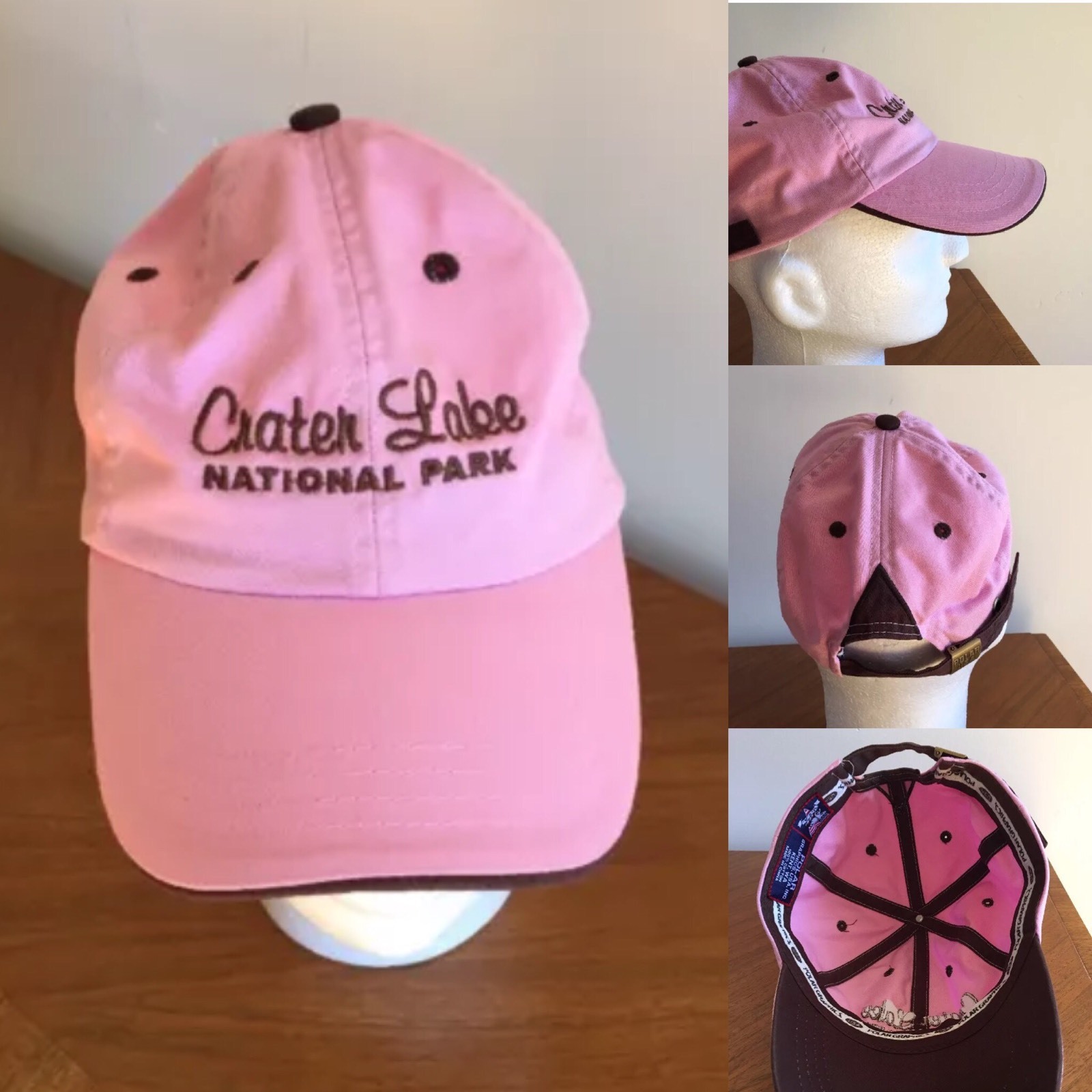 Crater Lake National Park Oregon Baseball Cap Pink/Brown Adjustable