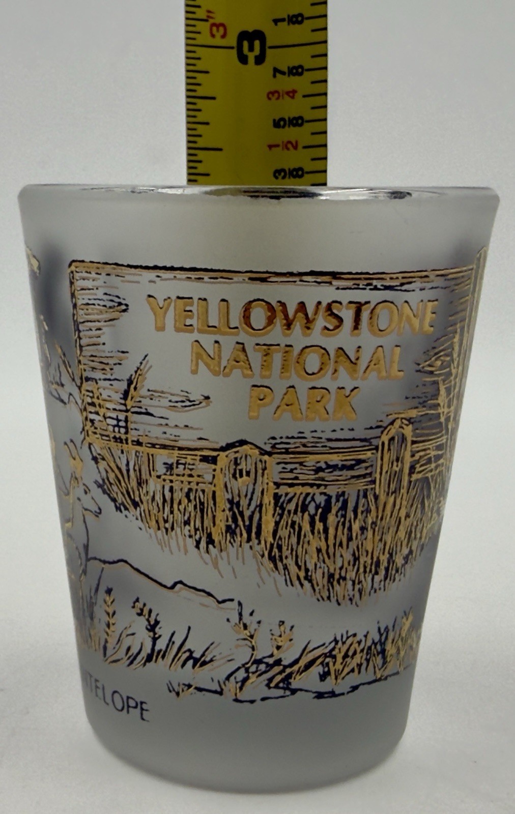 Yellowstone National Park Souvenir Shot Glass Black & 22K Gold A48 By Libbey