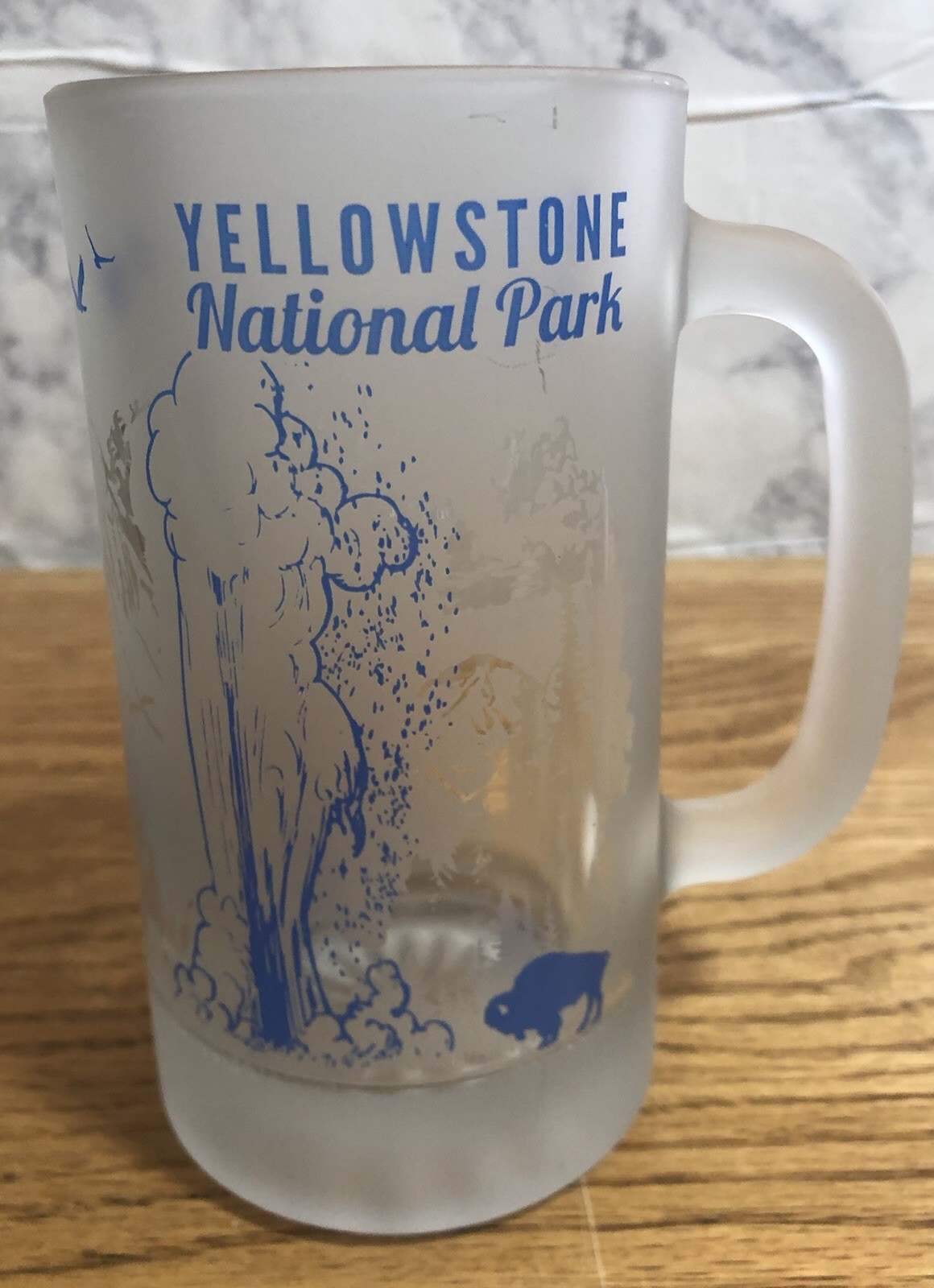 Vintage Frosted 6’’ Mug Featuring Yellowstone Natl Park Old Faithful Geyser