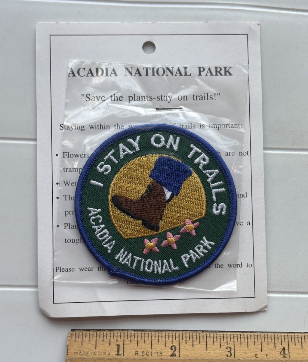 NIP Acadia National Park I Stay On Trails Hiker Hiking Round Souvenir Patch