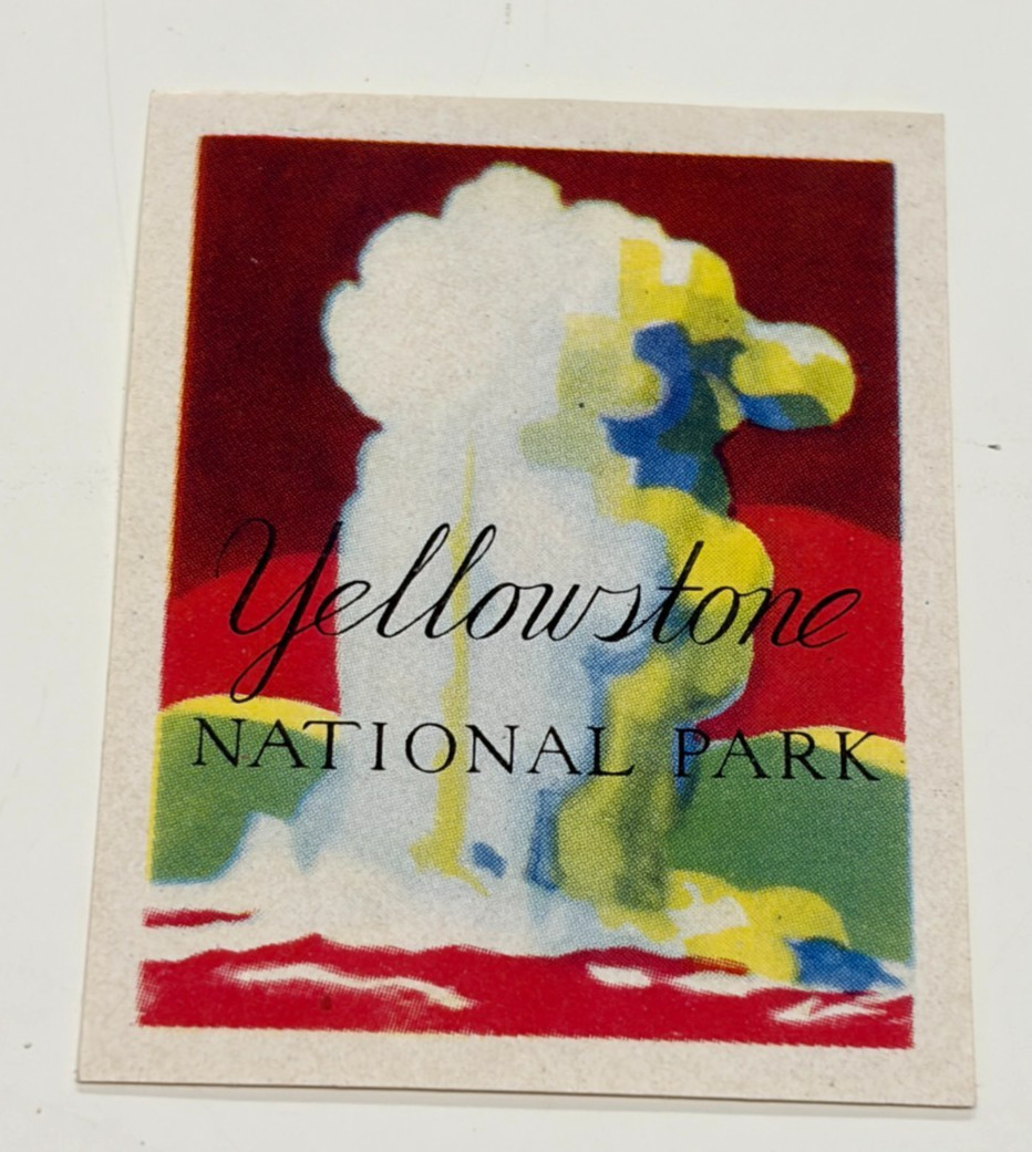 Vintage Sticker Label Yellowstone National Park Old Faithful Geyser 2-3″ c1950s