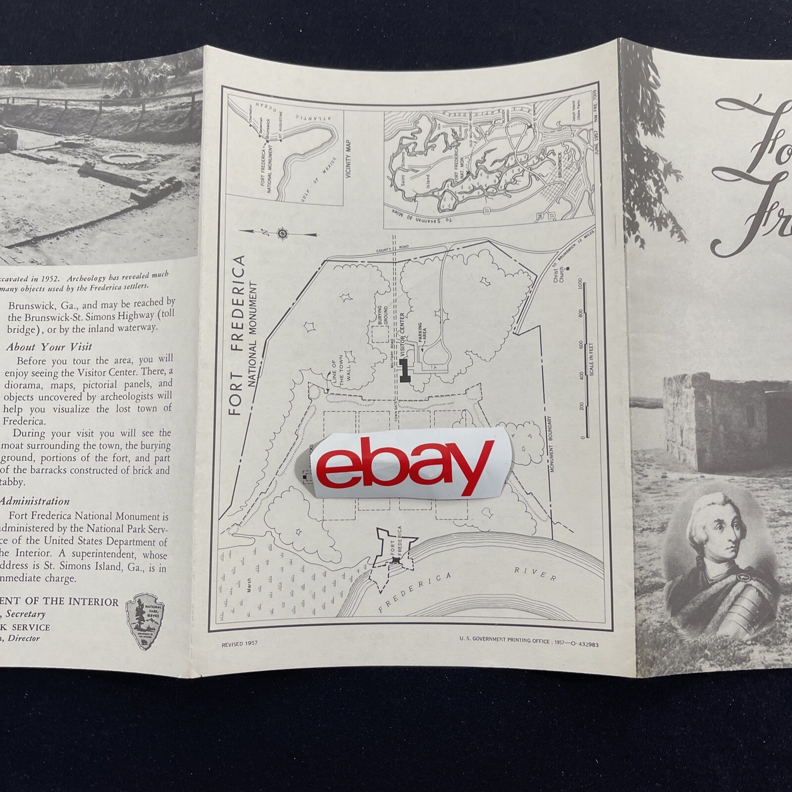 Vtg 1957 Fort Frederica National Monument Brochure Pamphlet Map Guide Georgia
