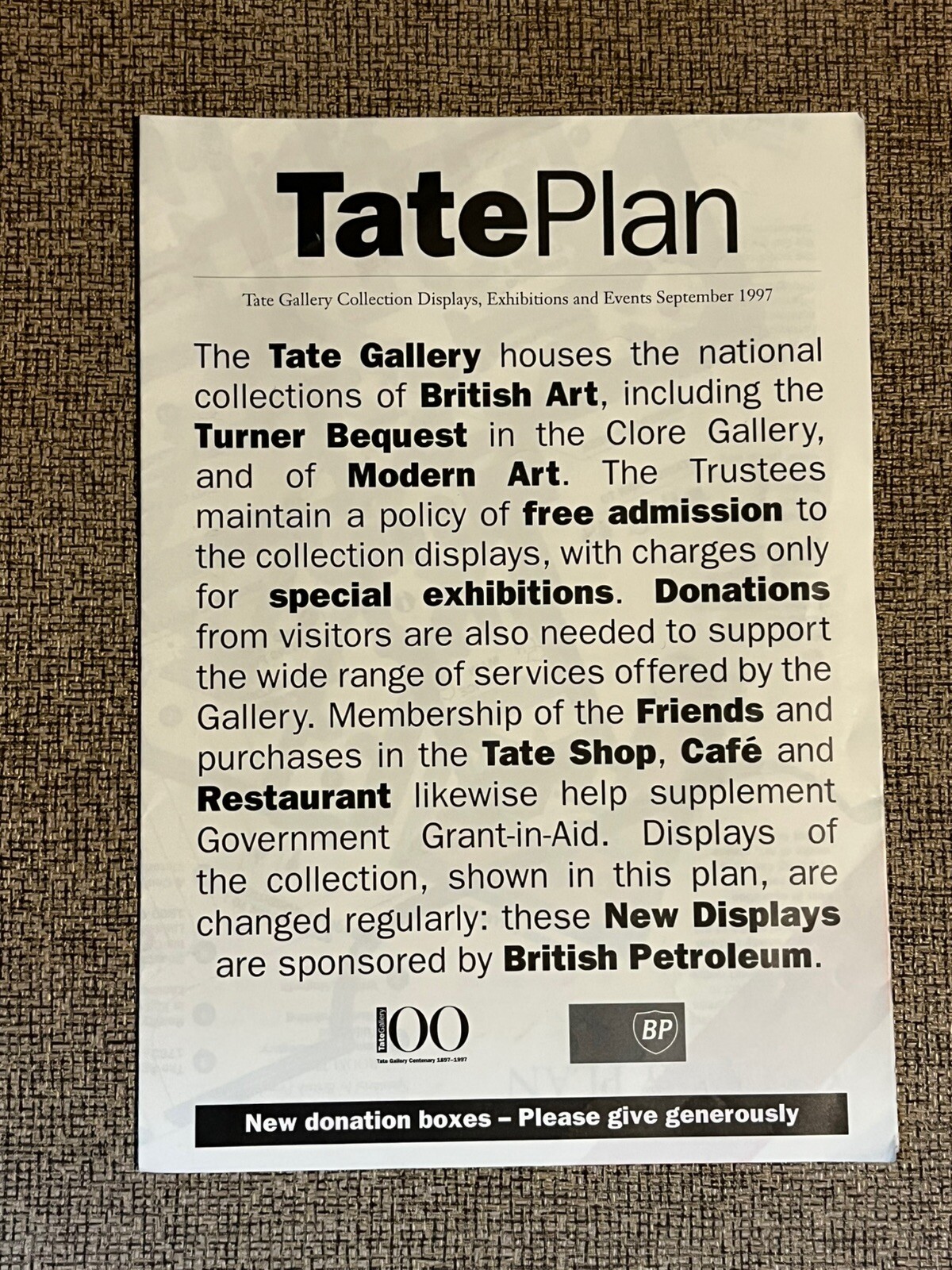 TATE GALLERY MAP & EVENTS CALENDAR – SEPTEMBER 1997