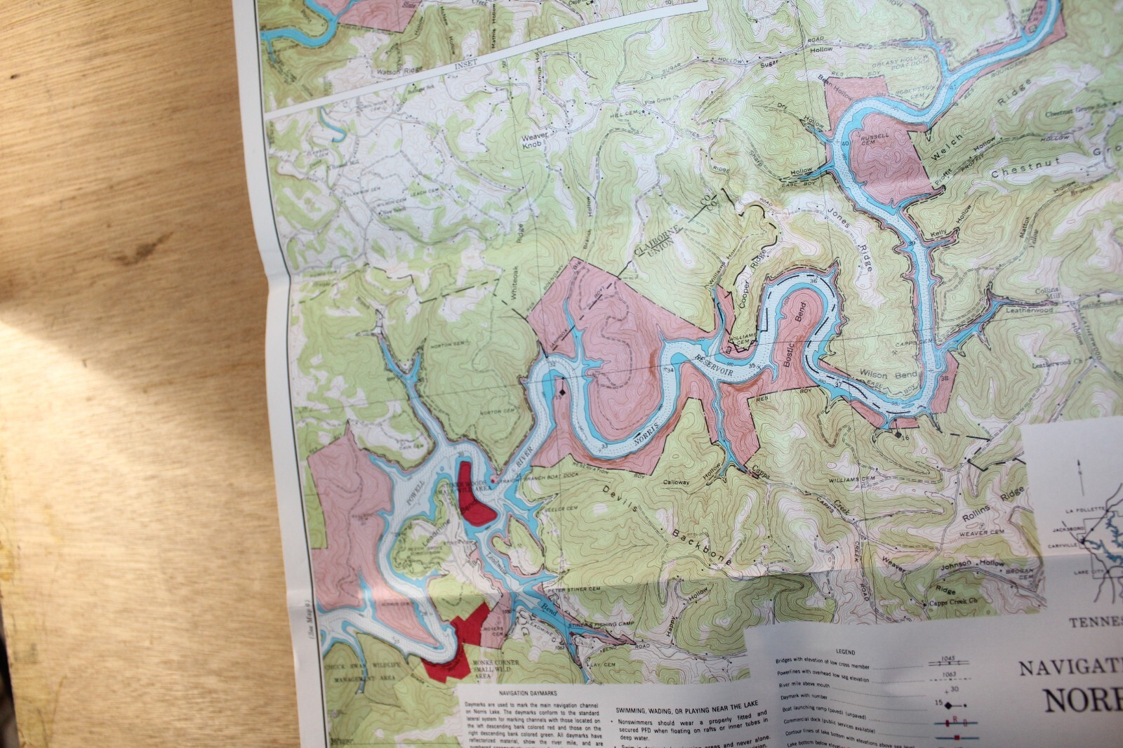 1985 Norris Lake Tennessee 21-1/2″ x 17″ Navigation Recreation Map TVA