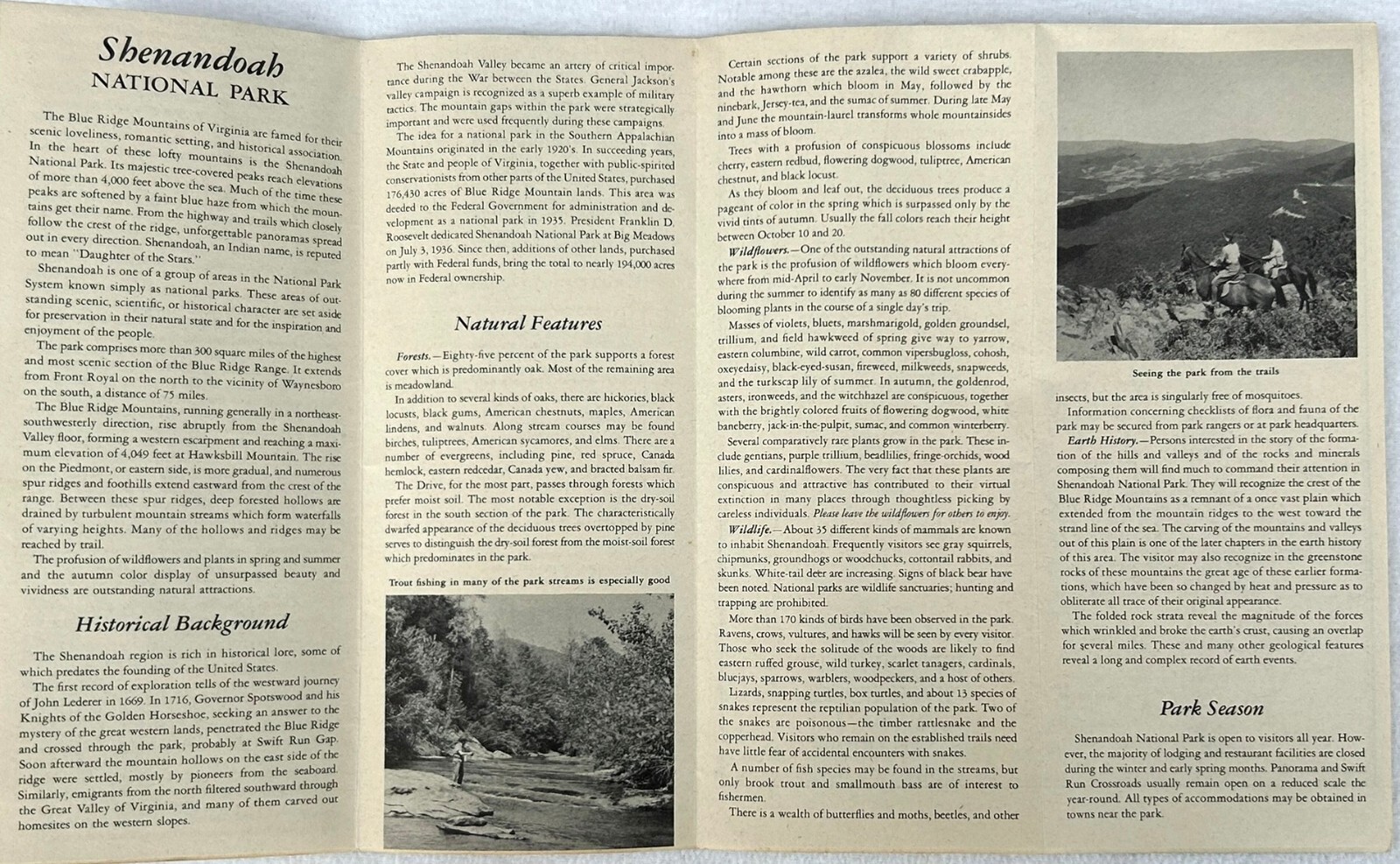 1950 Shenandoah National Park First Edition Brochure