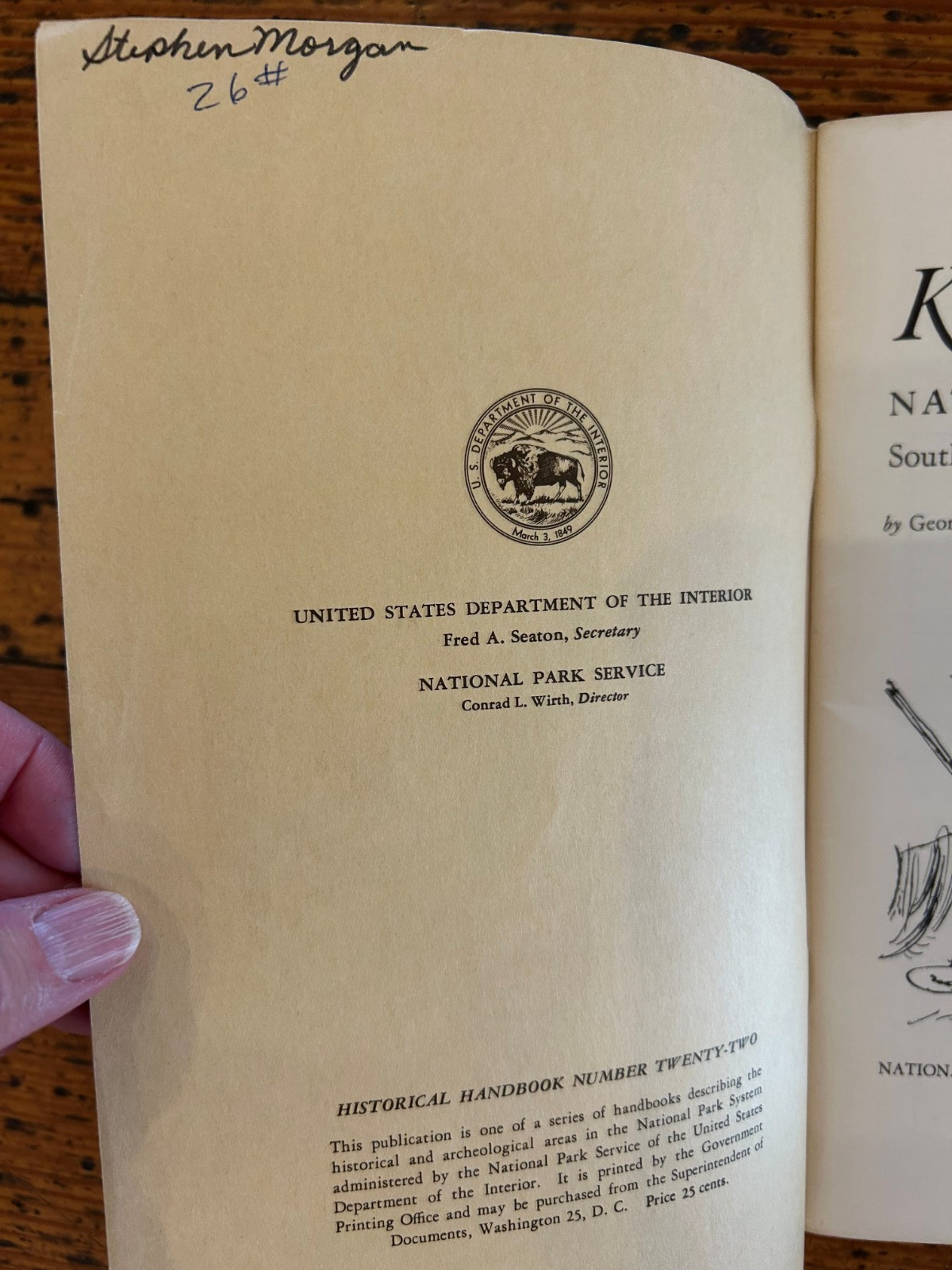 Vintage – KINGS MOUNTAIN NATIONAL MILITARY PARK /Nat’l Park Service Handbook ’61