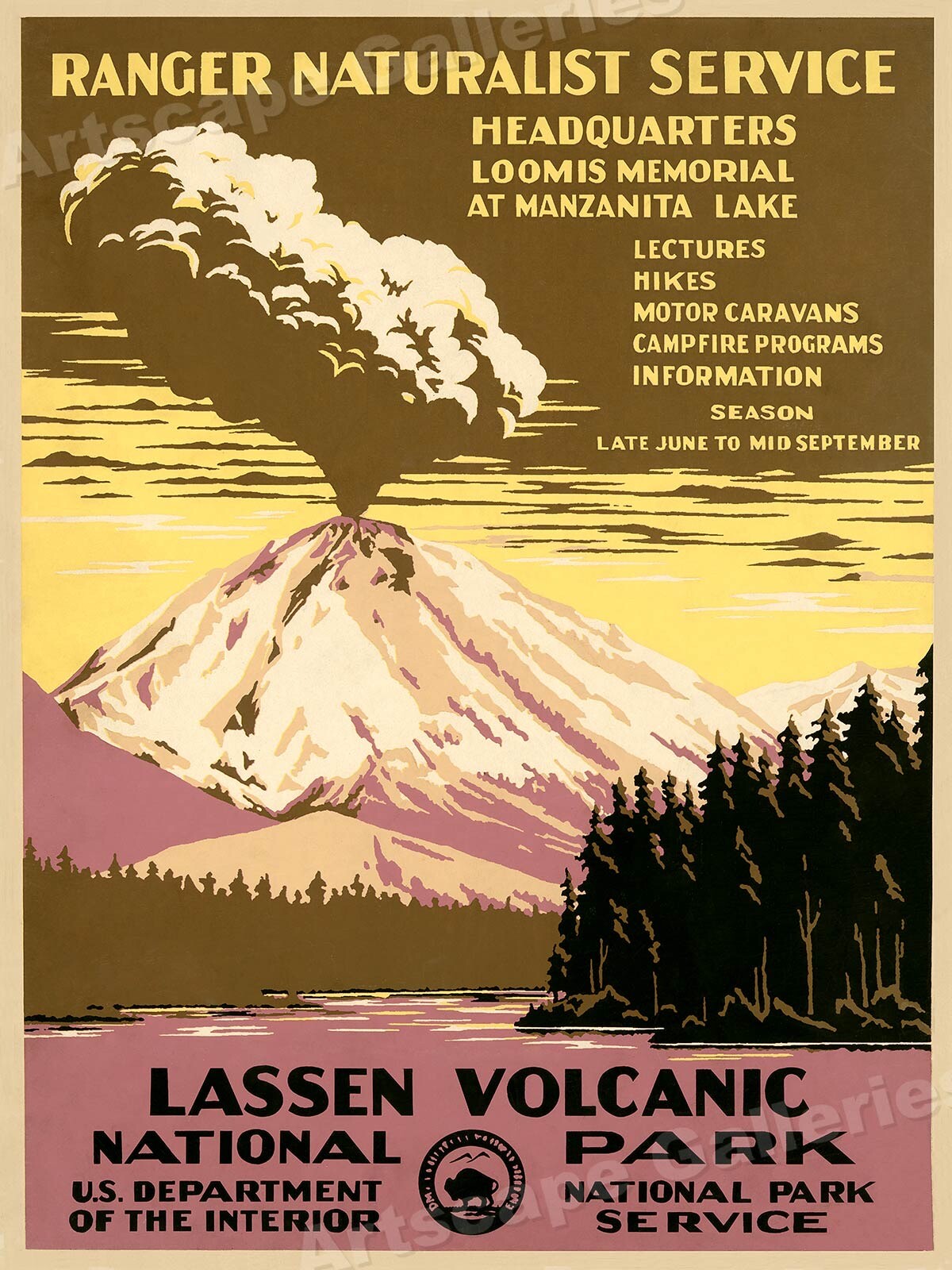 1938 WPA Ranger Naturalist Travel Poster Lassen Volcanic National Park – 18×24