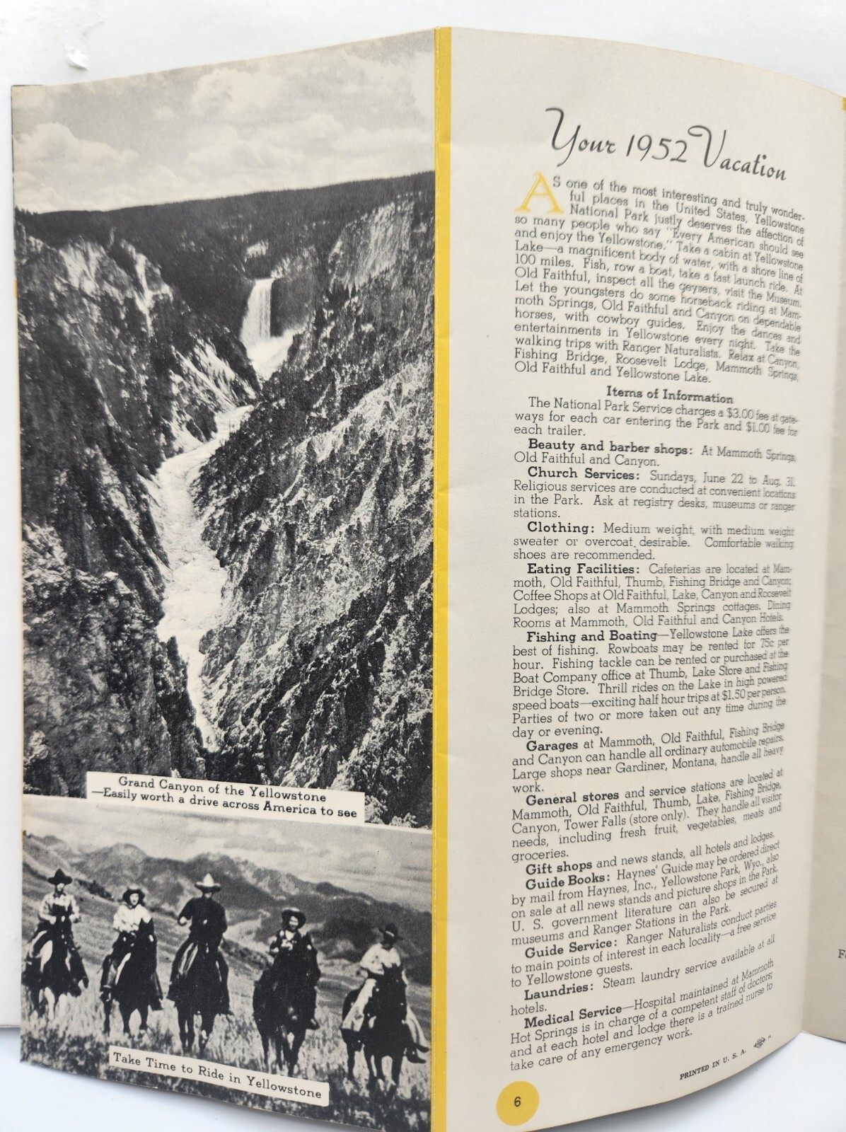 Yellowstone National Park Brochure Hotels Cottages Lodging Cabins c.1952