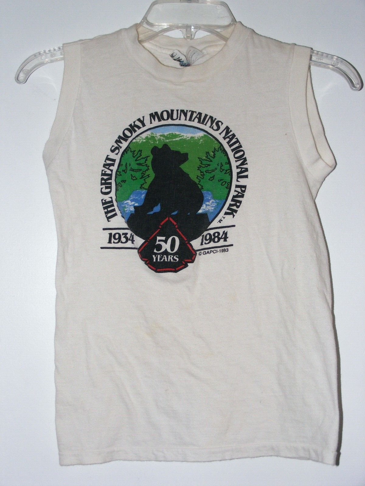 Vtg 1983 T-Shirt Great Smoky Mountains National Park Sz S 34-36 Sleeveless Bear