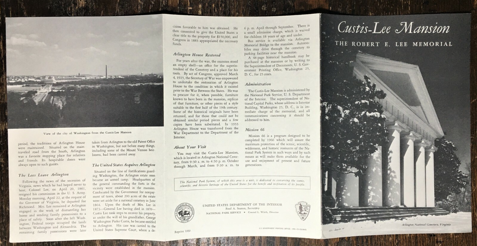 1956 Curtis-Lee Mansion Robert E. Lee Memorial Visitors Brochure