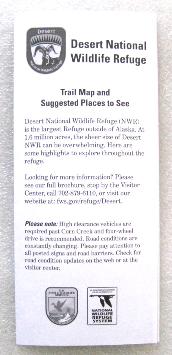 Desert National Wildlife Refuge Nevada Corn Creek Trail System Map