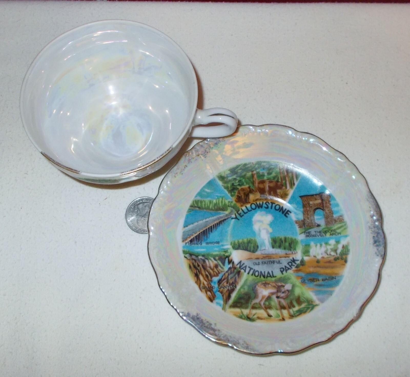 VTG Victoria Ceramics YELLOW STONE NATIONAL PARK CUP & SAUCER Luster Ware +