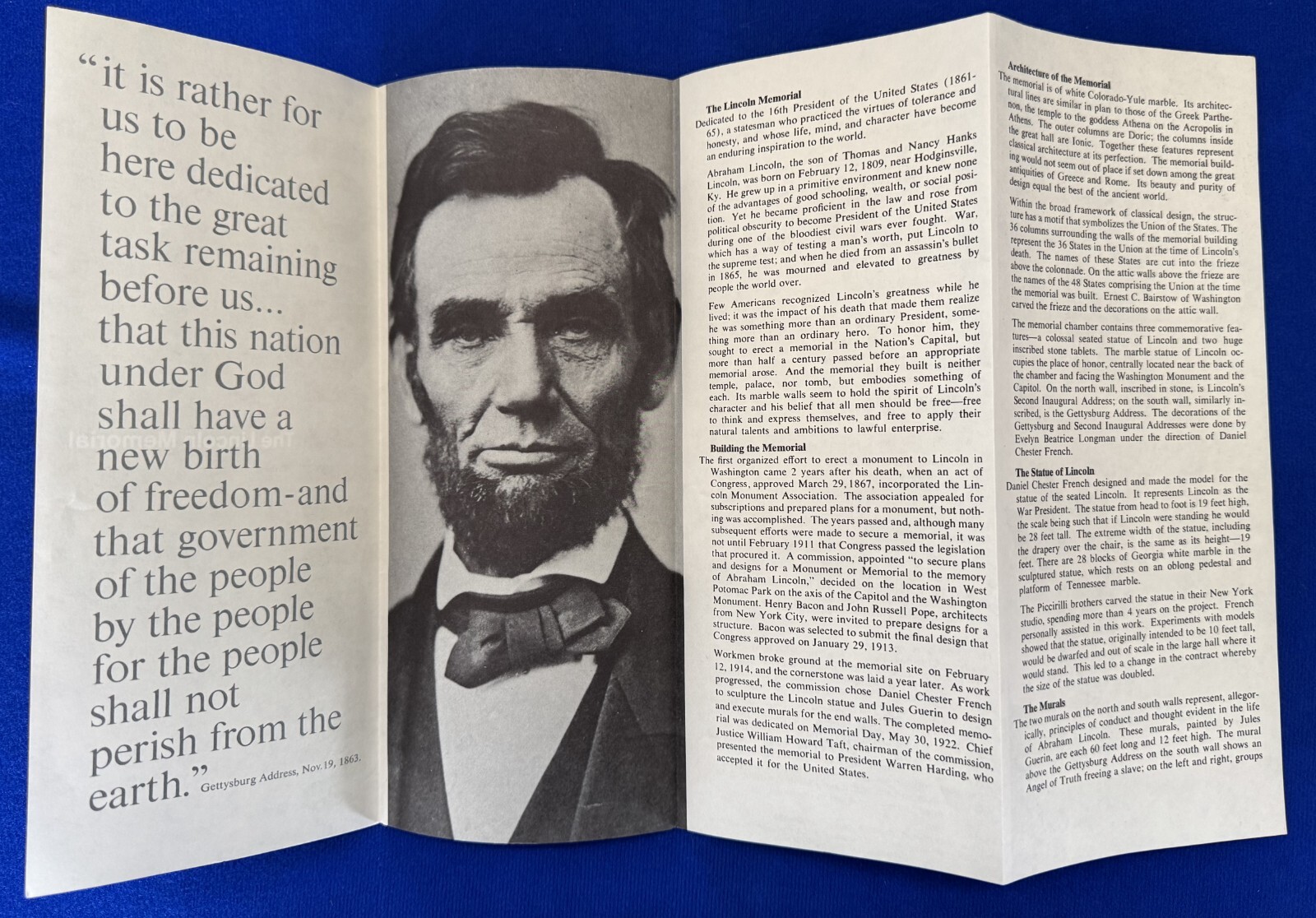 Vintage 1969 The Lincoln Memorial Washington D.C. National Park Service Brochure