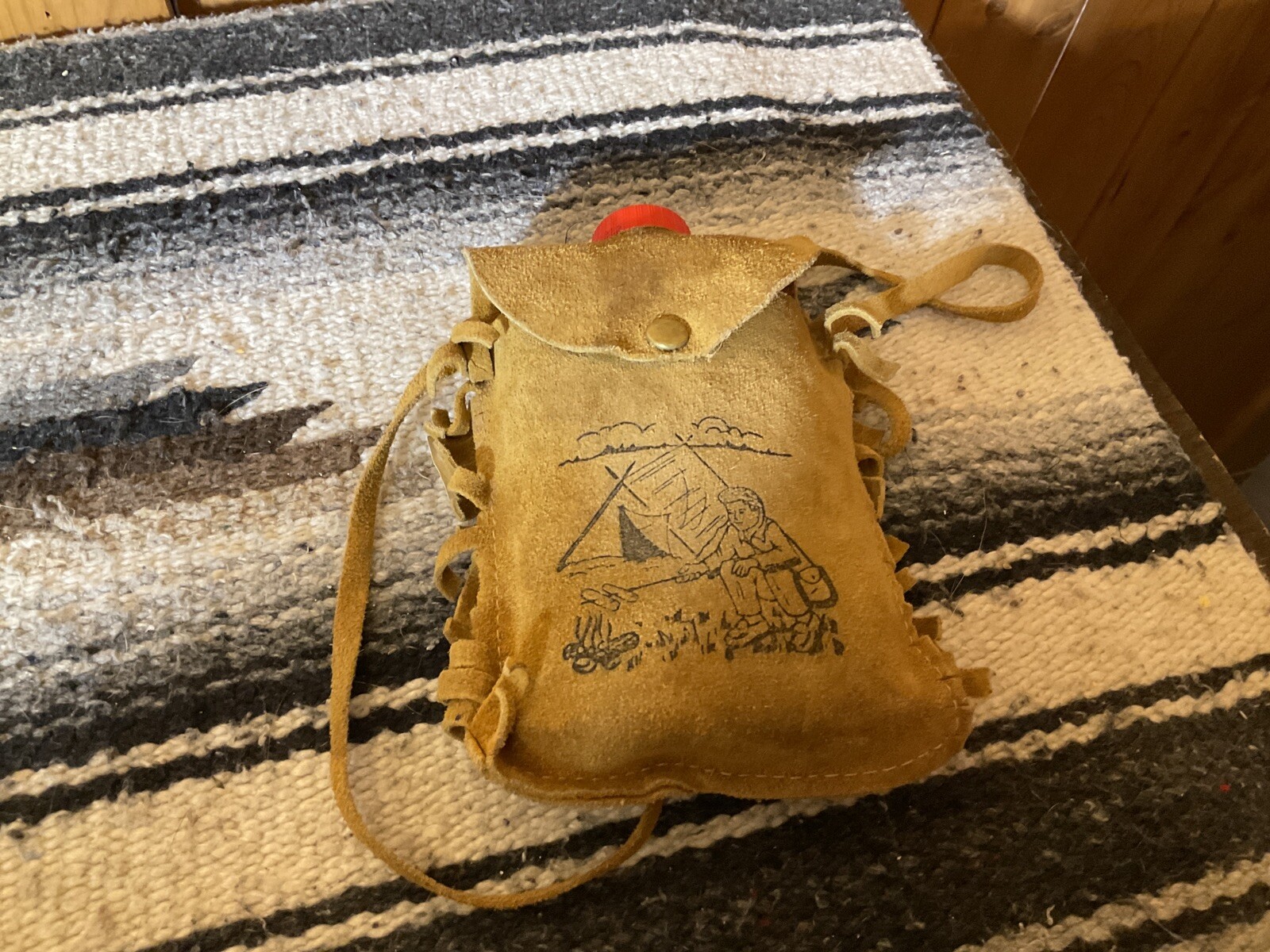 Vintage Bloom Brothers Leather Purse Bag Canteen Camping Scene