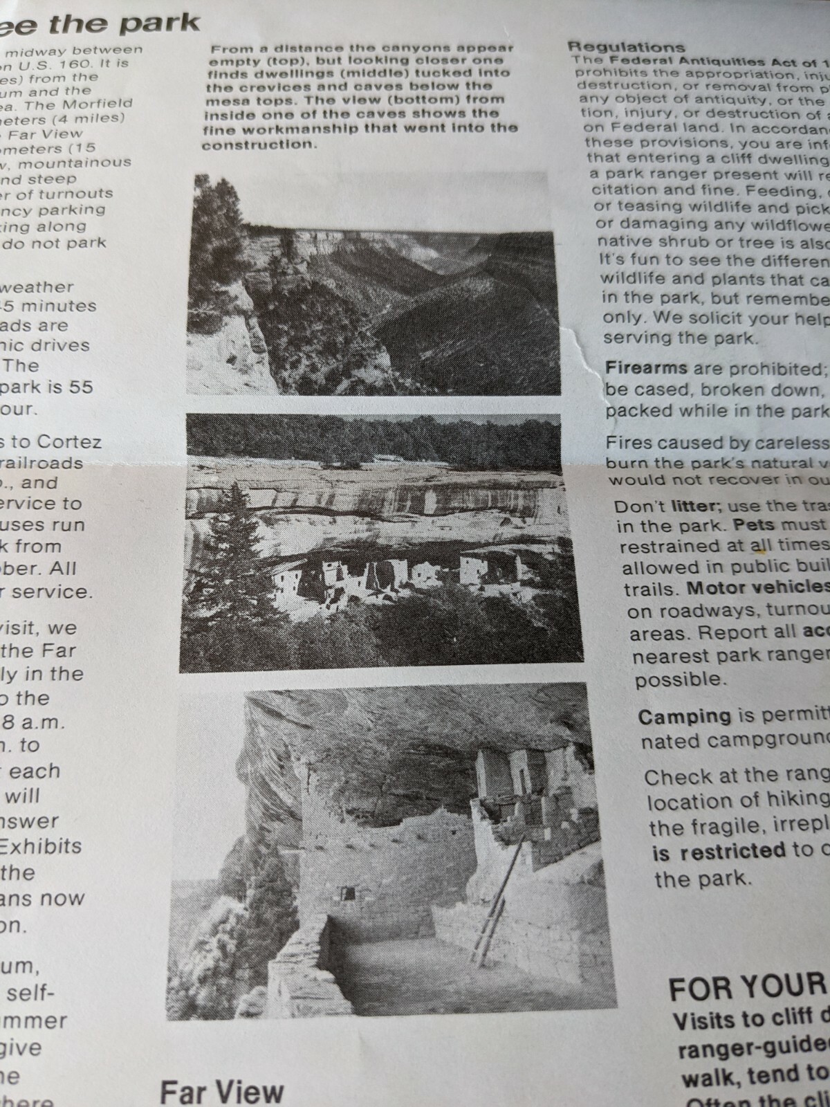 1983 MESA VERDE NATIONAL PARK. SOUVENIR FOLDOUT MAP, TOUR GUIDE. U.S DEPART. INT
