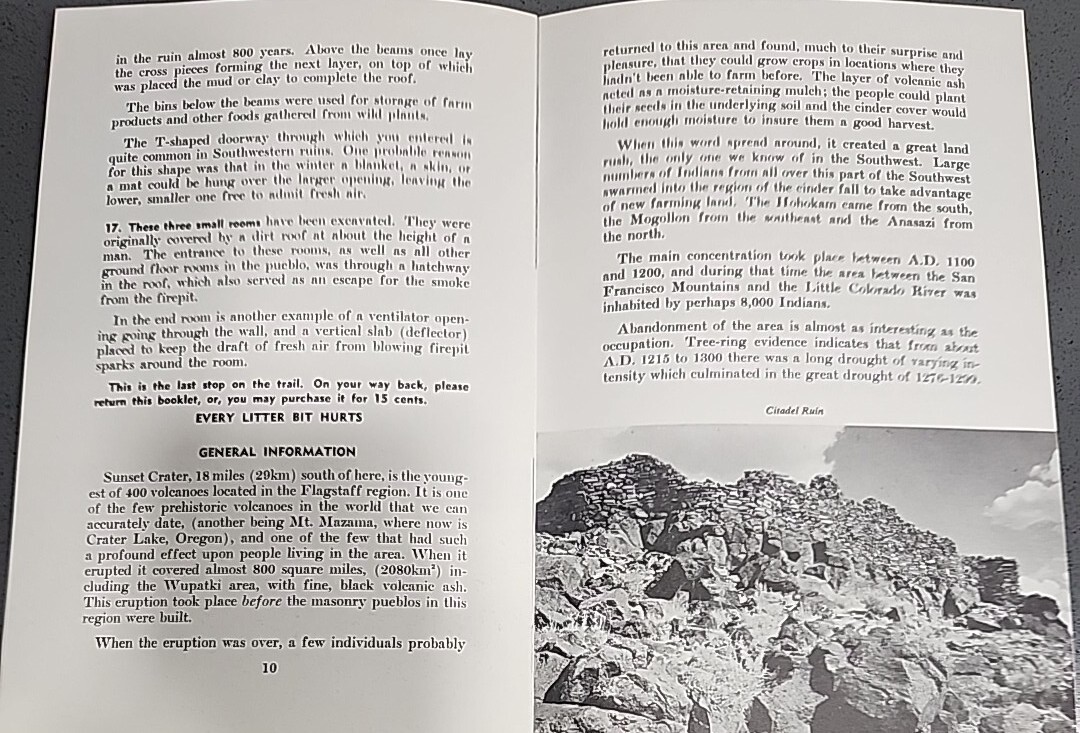 1985 Wupatki Ruins Trail Arizona National Monument Vintage Park Travel Booklet