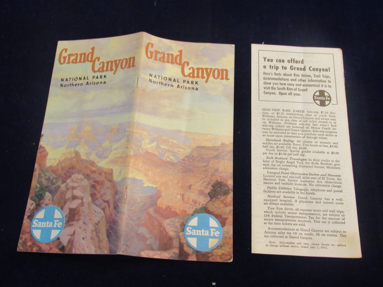 Vtg 1952 Grand Canyon National Park Santa Fe Railroad Travel Brochure AZ C675