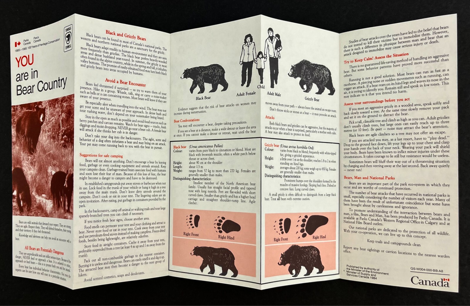 1985 Canada Parks Bear Country Safety Guide English French VTG Brochure
