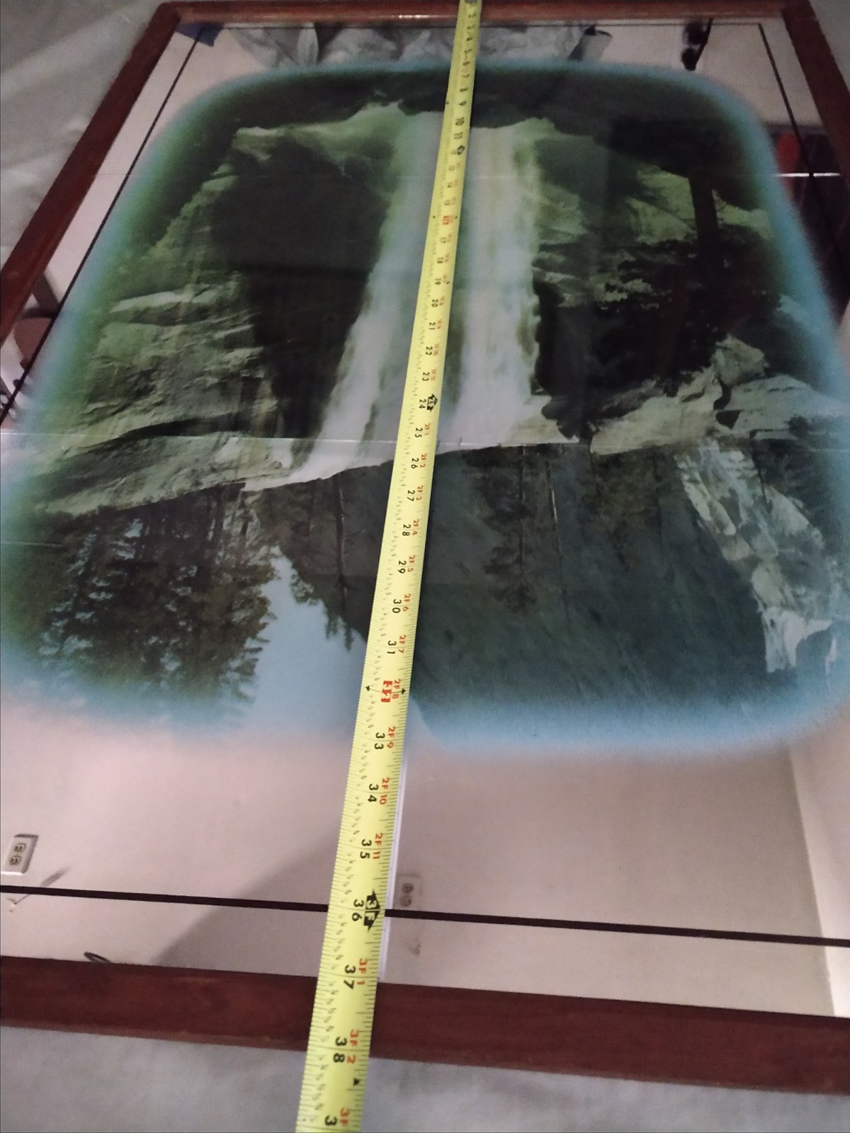 Vintage Yosemite Vernal Falls Reverse Print Mirror Glass Wood Back/Frame 26″x38″