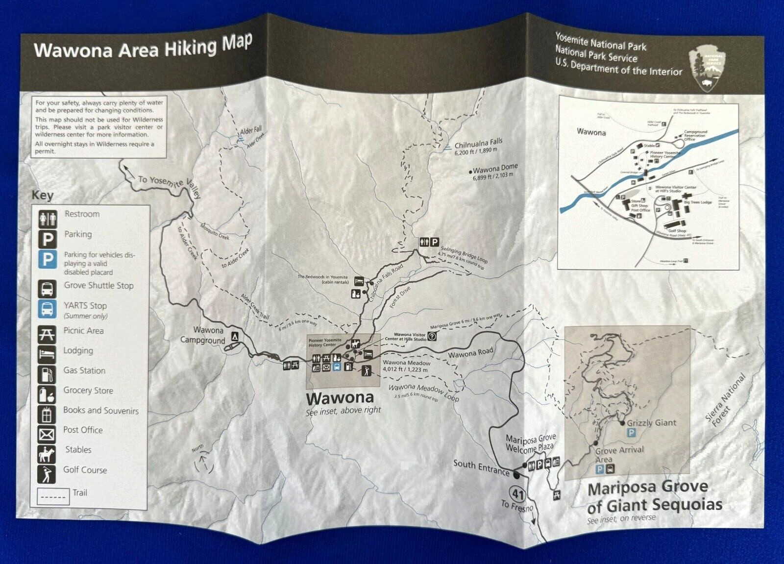 2018 Wawona Area Hiking Map Yosemite National Park Mariposa Grove Giant Sequoias