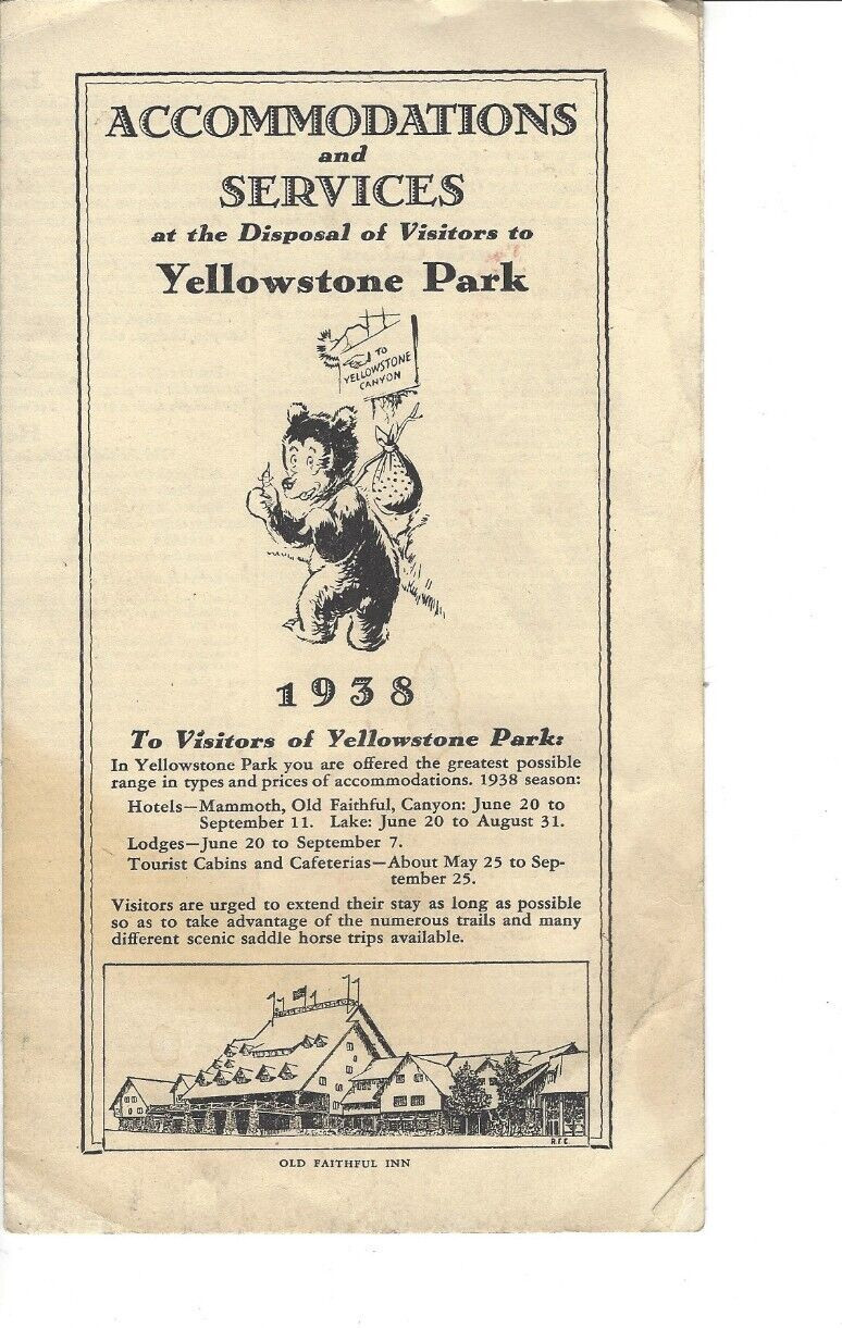Vintage 1938 Yellowstone Park Accommodations Services Brochure Pamphlet