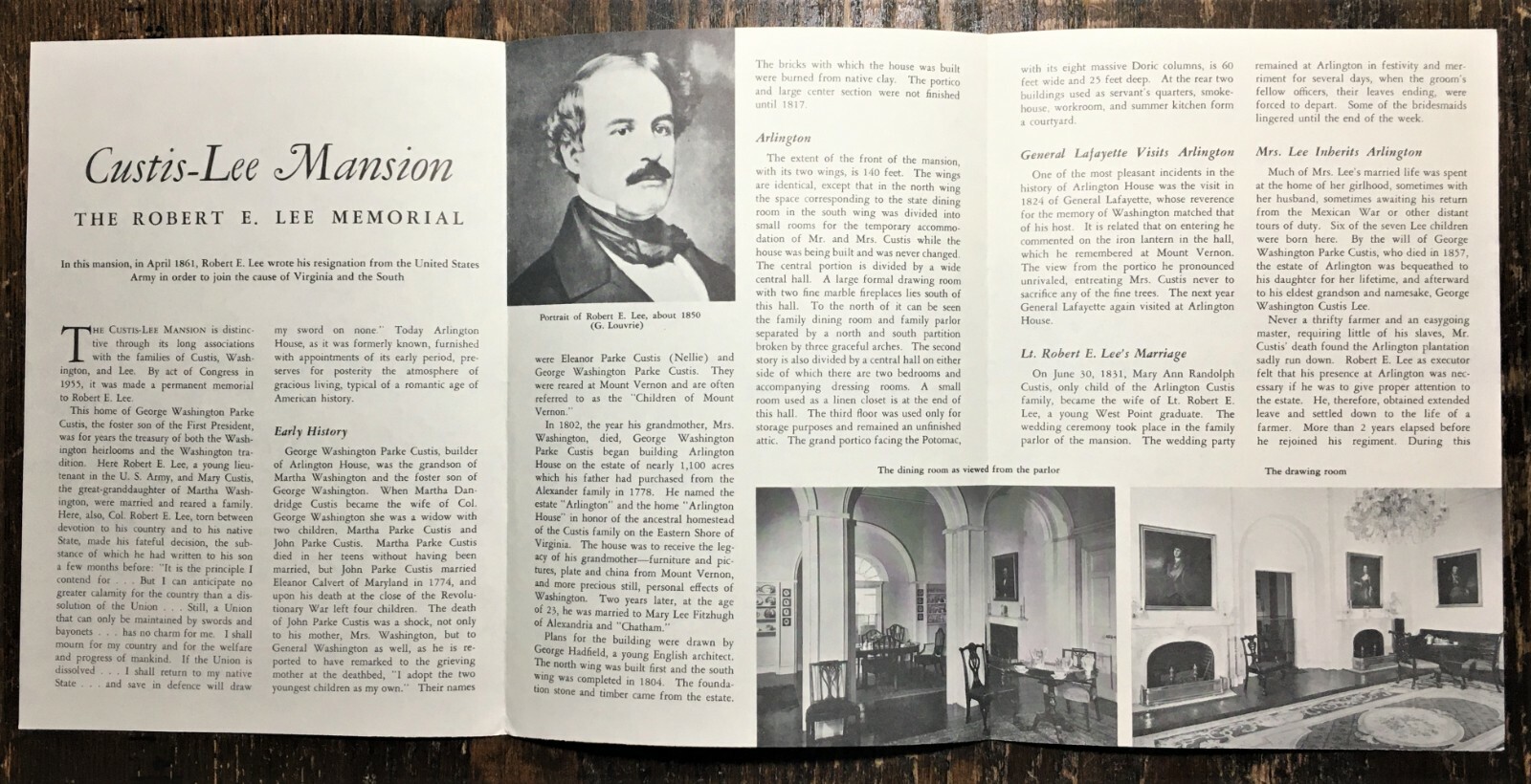 1956 Curtis-Lee Mansion Robert E. Lee Memorial Visitors Brochure