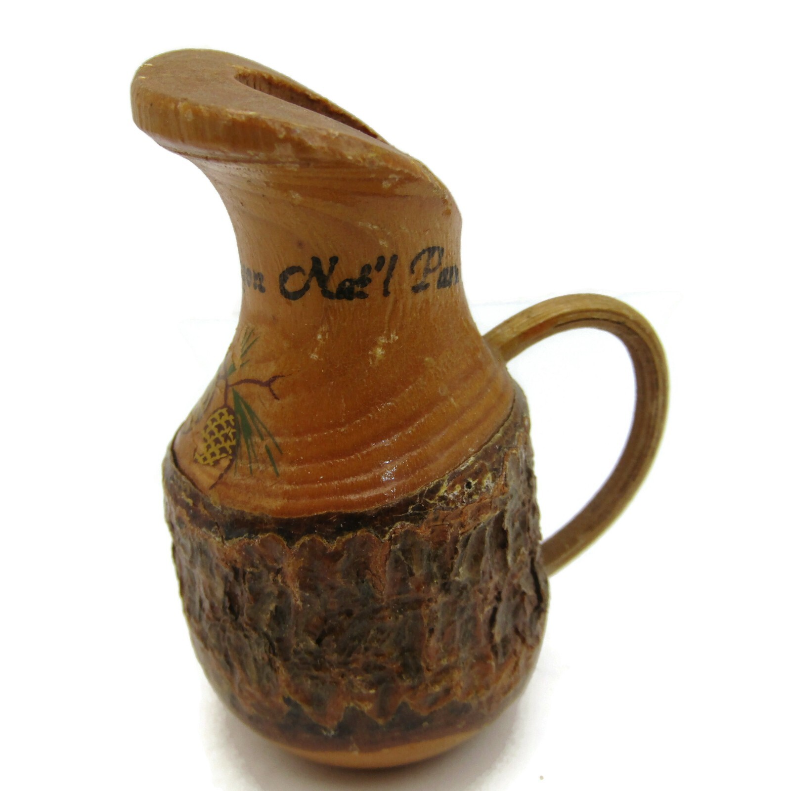 Vintage Grand Canyon Wood Pitcher Jug Souvenir Carved Miniature Rustic Tree Bark