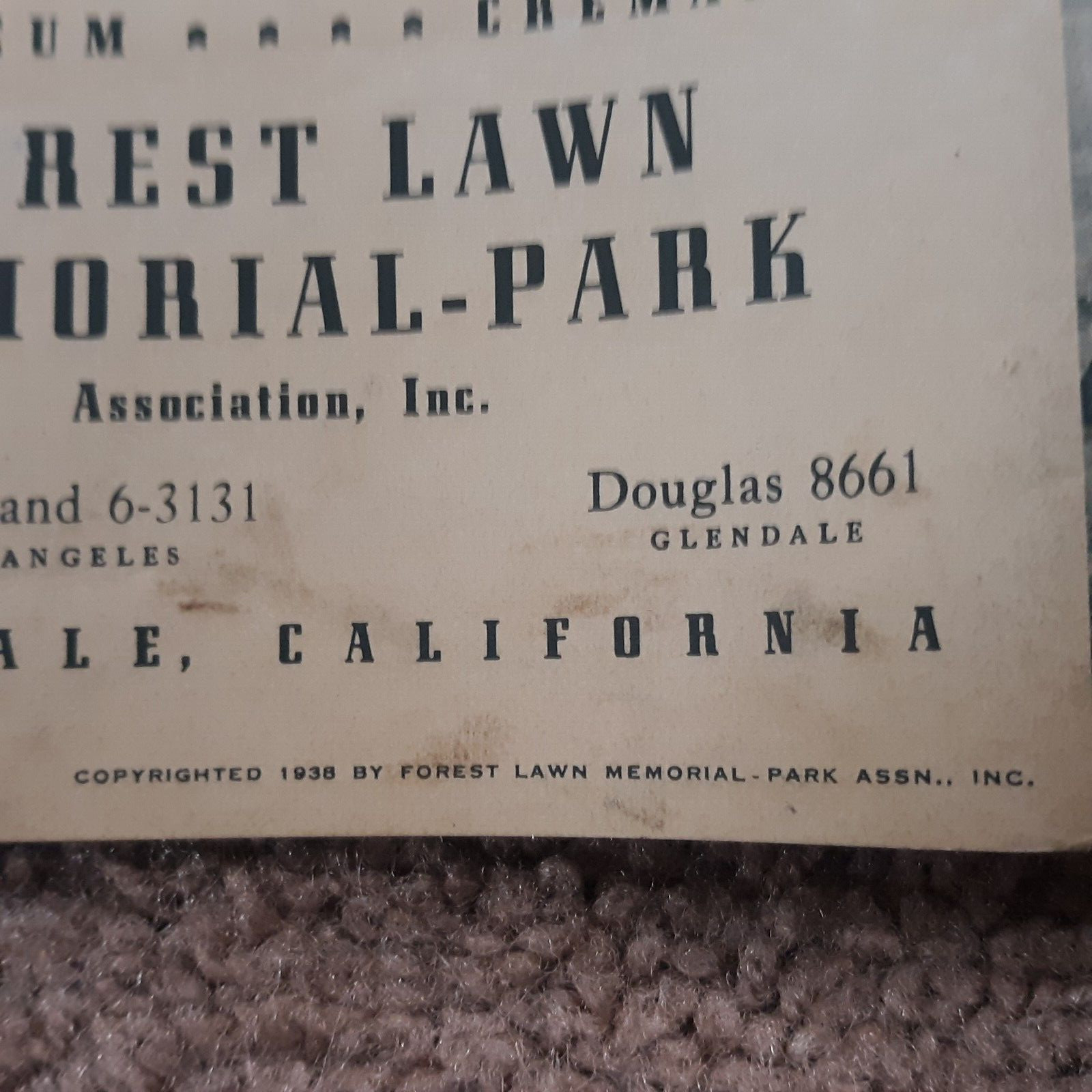 1938 Forest Lawn Memorial Park Glendale California Brochure