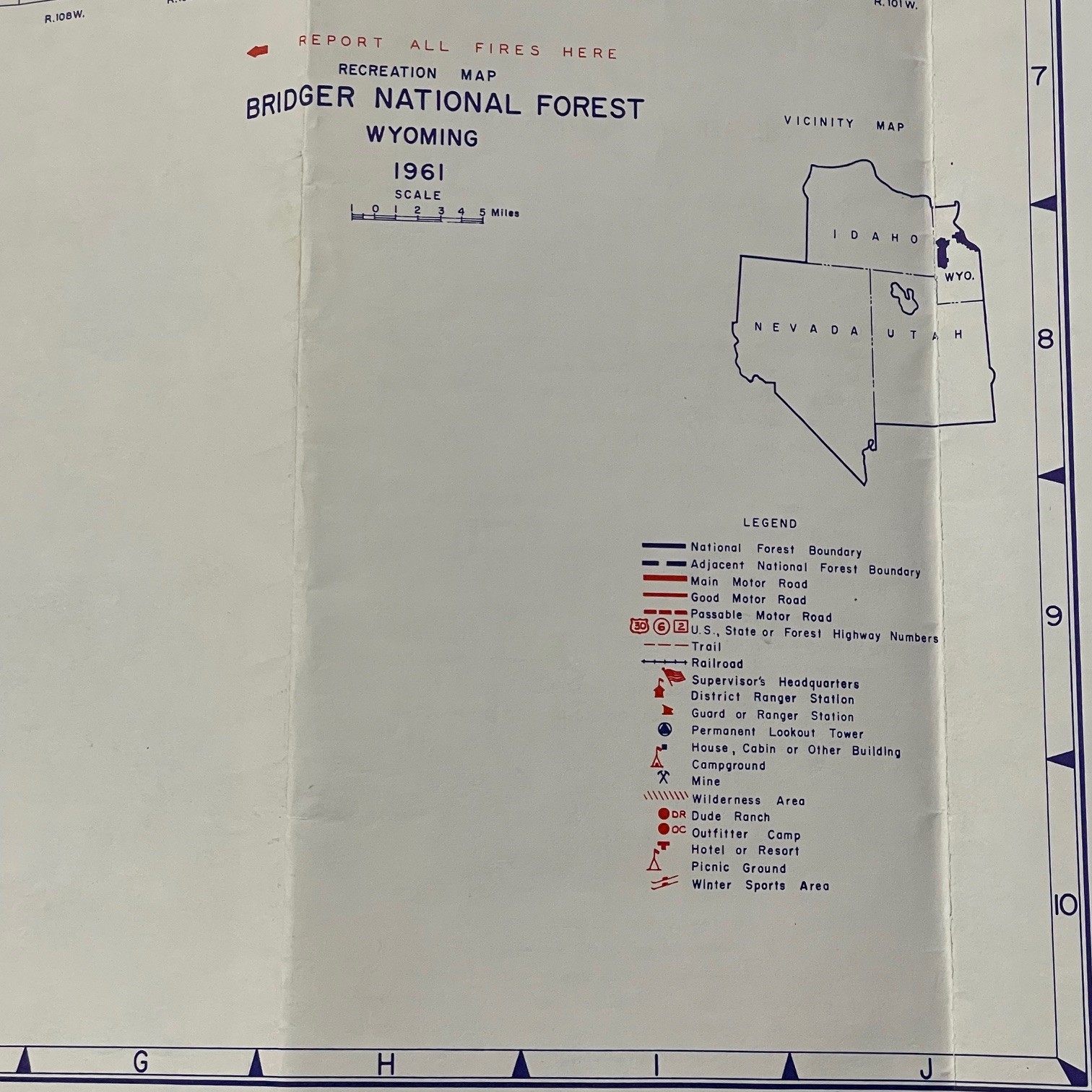 Vintage 1961 Bridger National Forest Wyoming Map US Forest Service Brochure