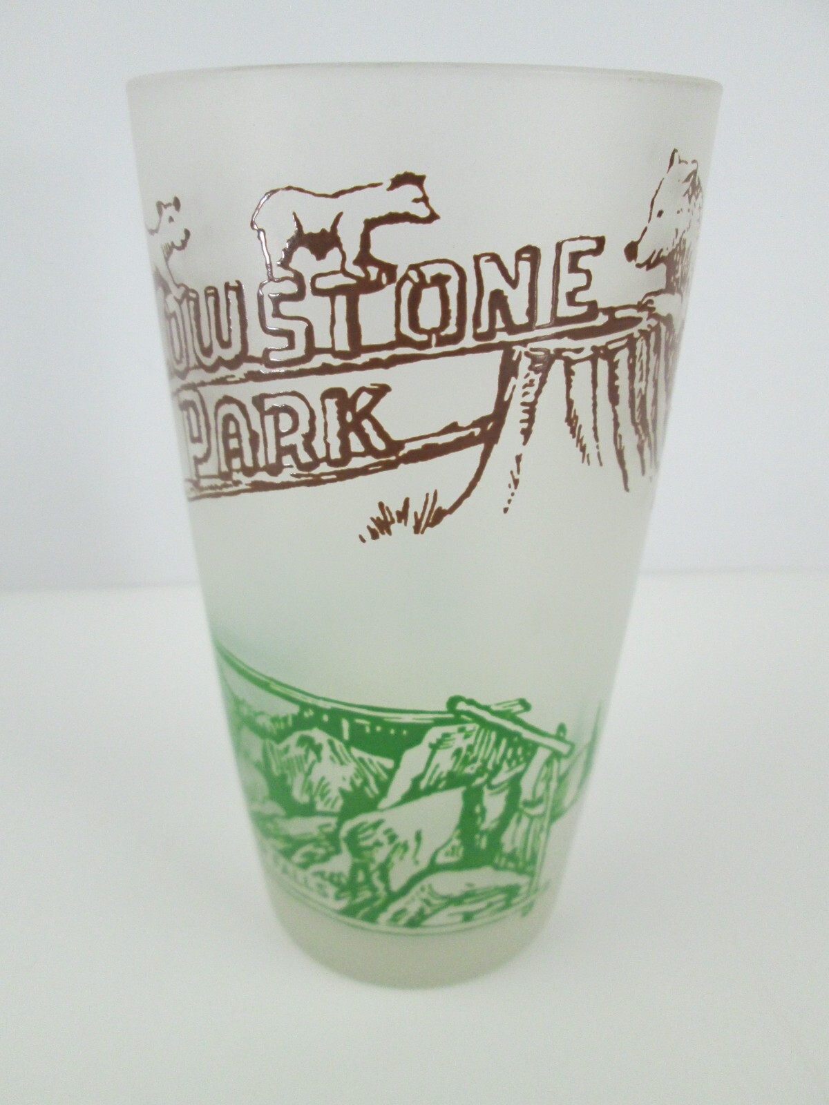 Vintage Yellowstone Park w/Bears Lower Falls Frosted Souvenir Glass
