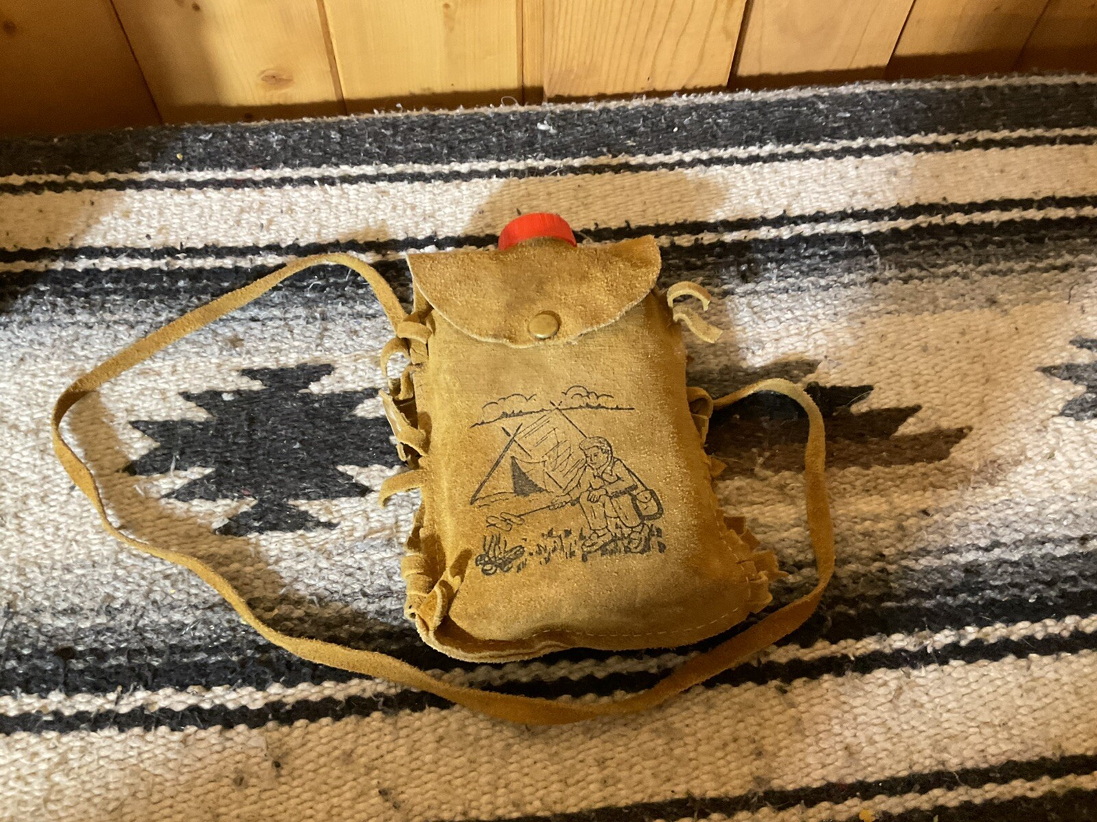 Vintage Bloom Brothers Leather Purse Bag Canteen Camping Scene