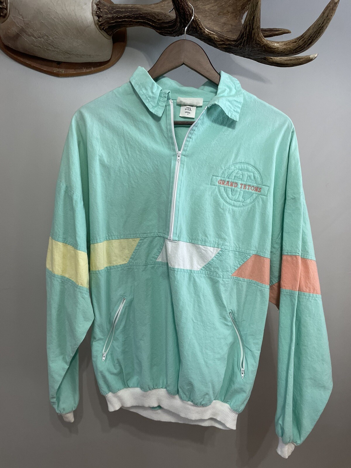 Rare Vintage Grand Teton National Park Light Weight 1/4 Zip, Womens L Retro USA