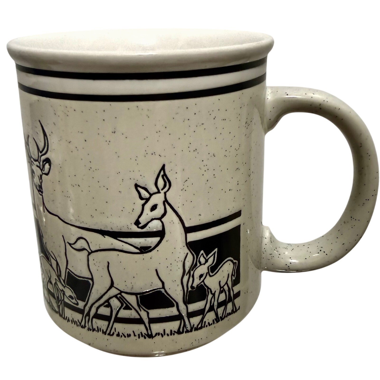 Vintage Yosemite National Park Speckled Coffee Mug Deer Buck Fawn Wildlife Black