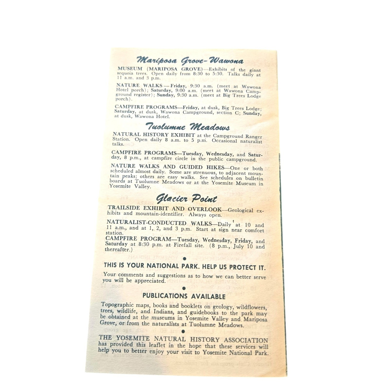 Yosemite National Park 1954 Naturalist Program Brochure Pictures Ephemera Lot