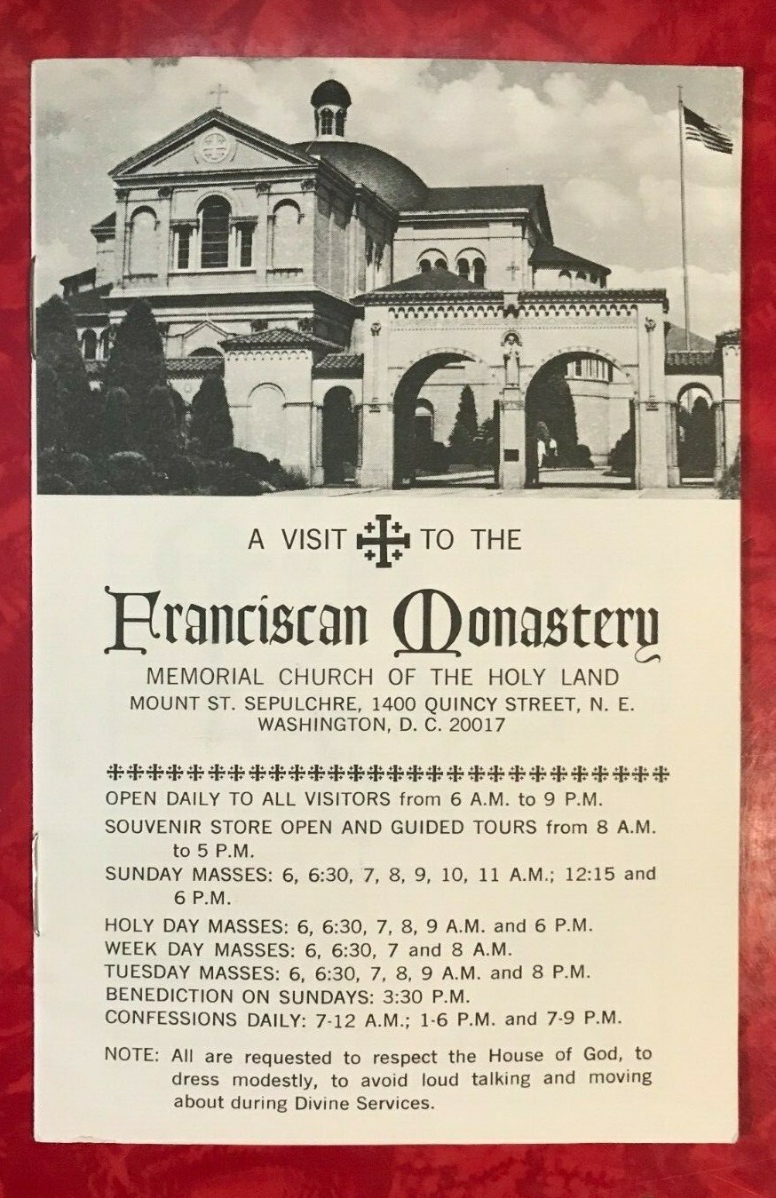 FRANCISCAN MONASTERY MEMORIAL CHURCH OF HOLY LAND WASHINGTON DC BROCHURE 1970’s