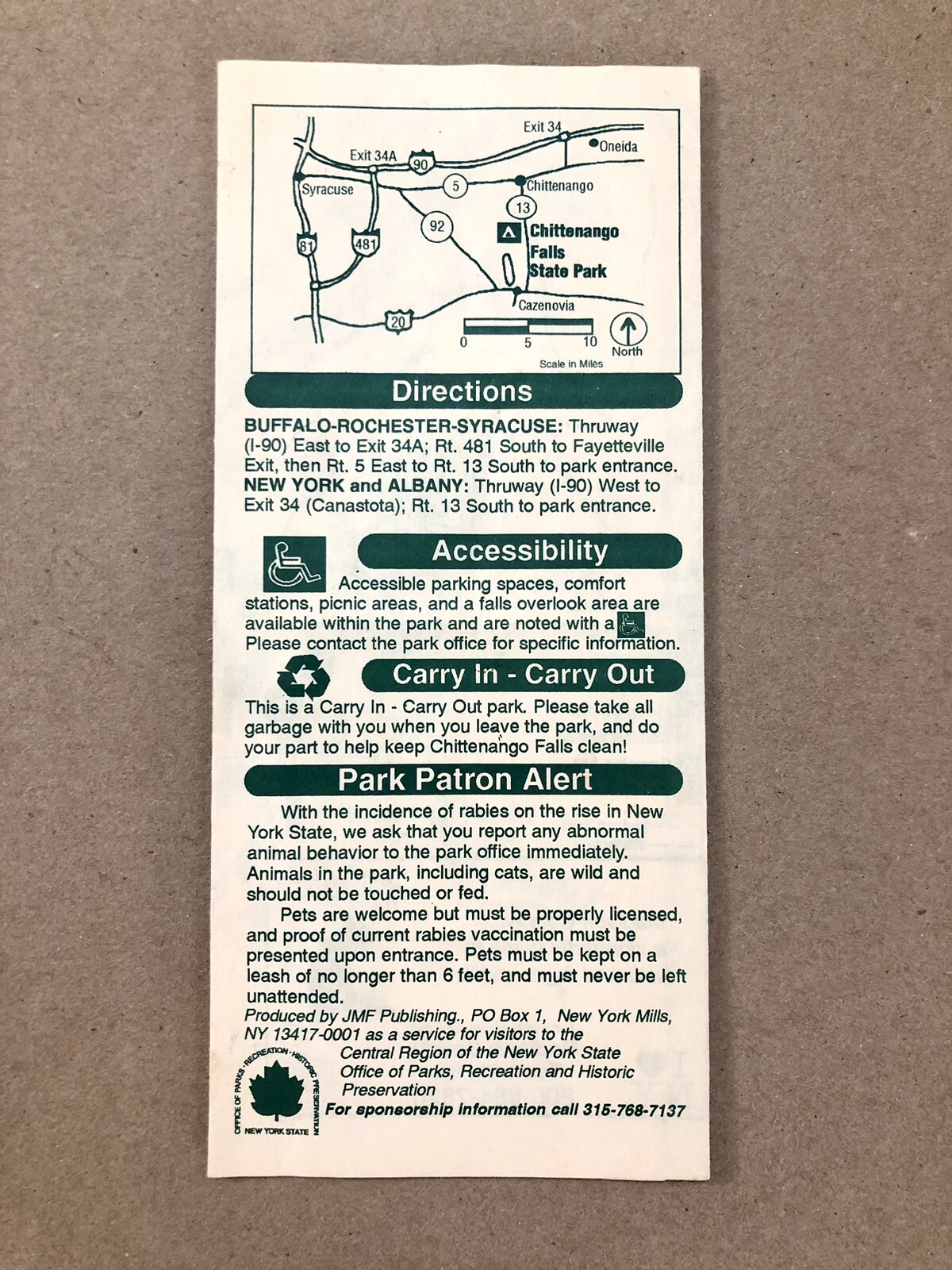 Chittenango Falls State Park, Vintage Map & Brochure (Cazenovia, New York) Good+