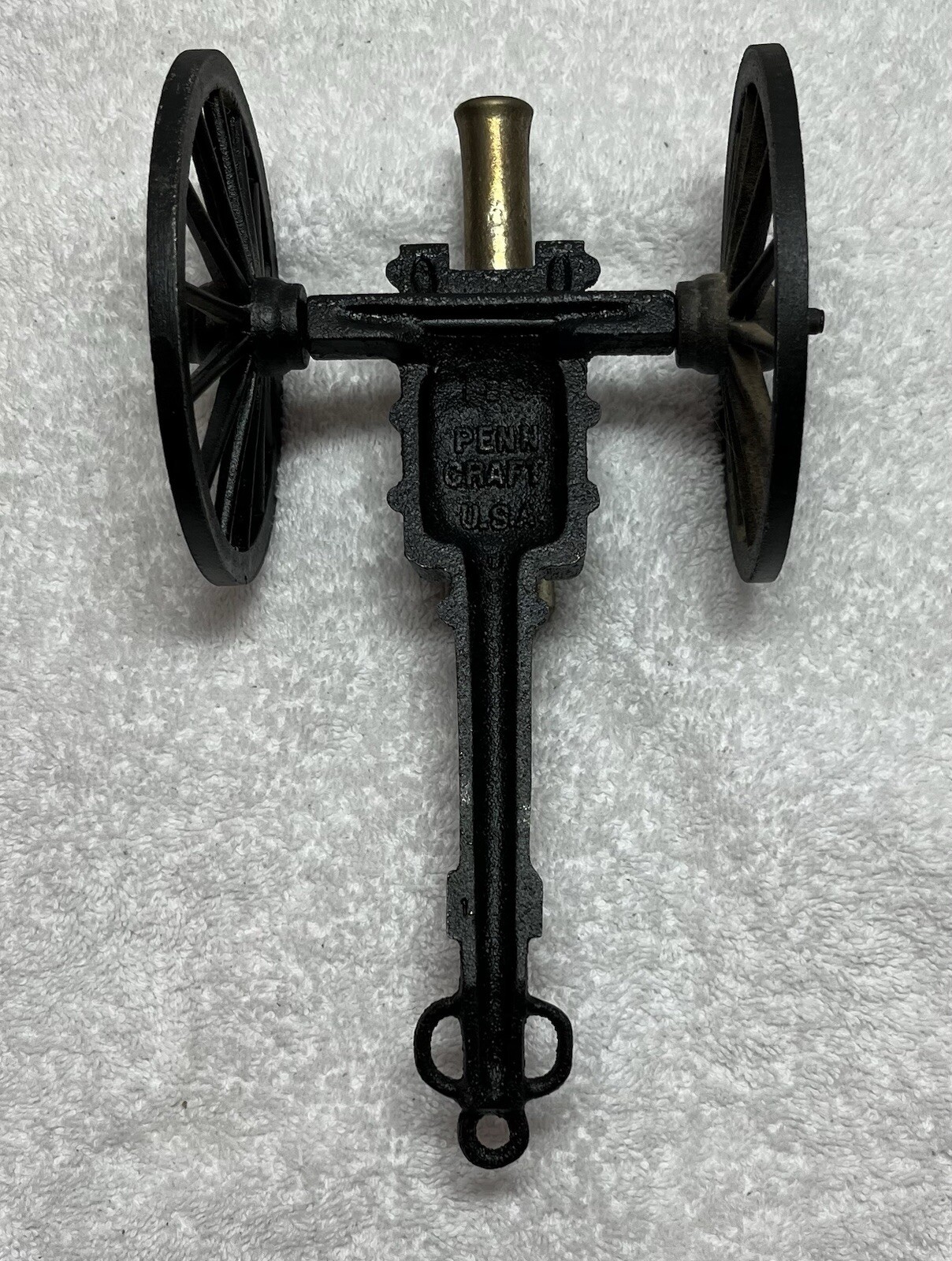 Vintage Penn Craft USA Cast Iron & Brass Wheeled Military Cannon