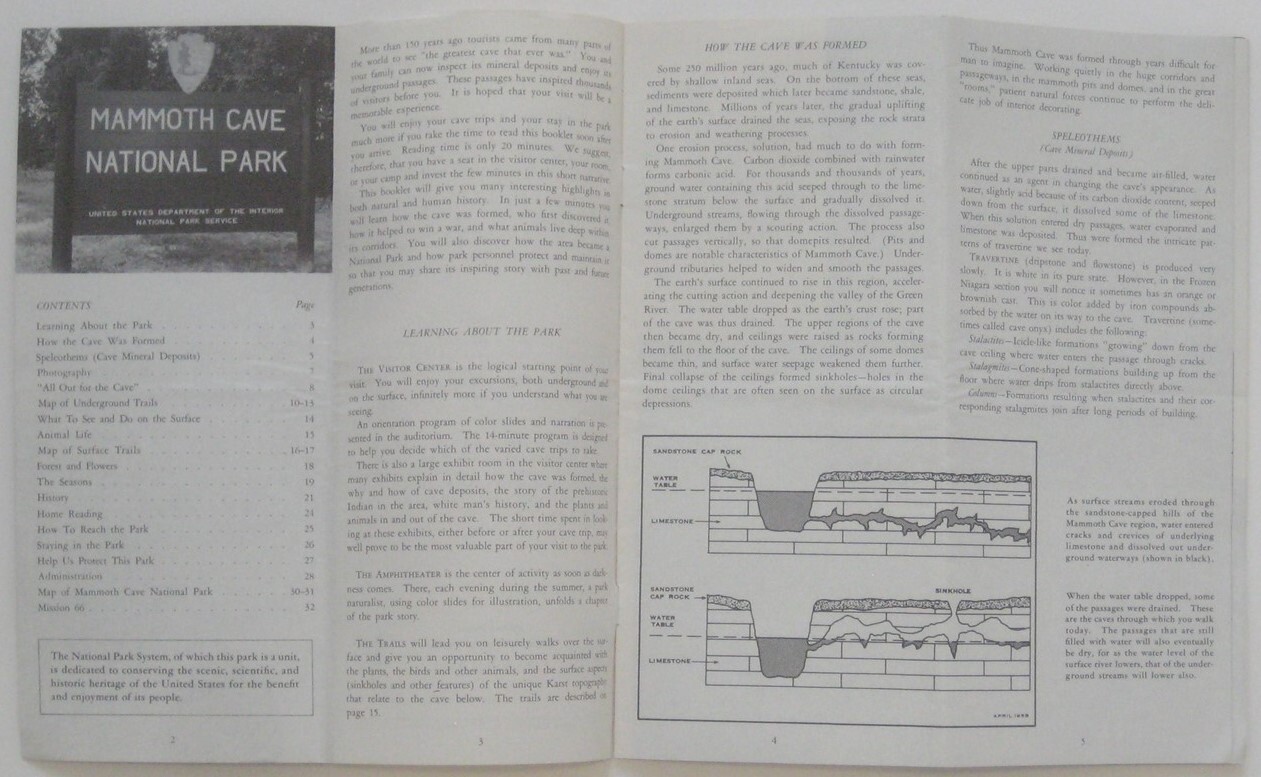 1963 MAMMOTH CAVE National Park Service Maps Booklet Underground Trails Camping