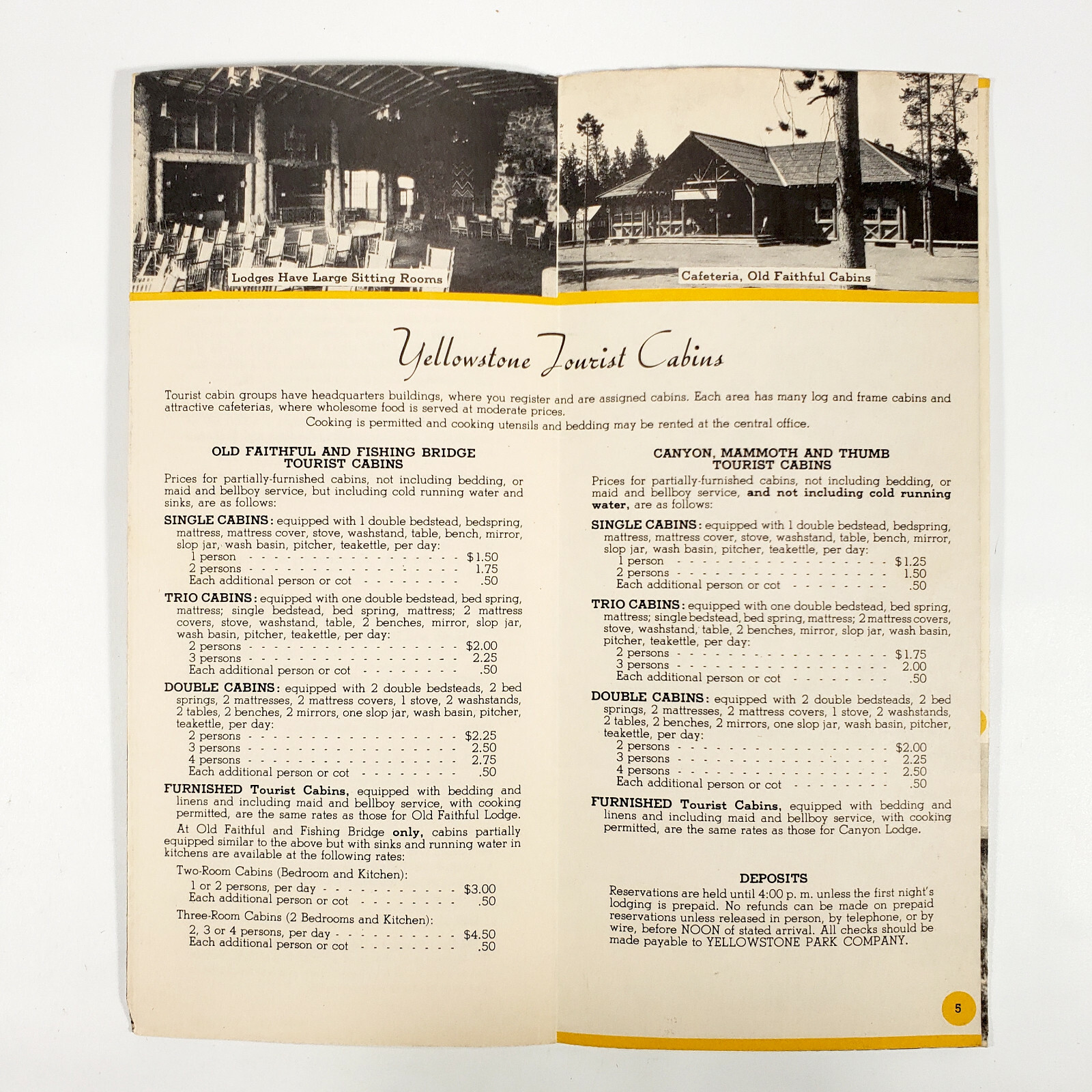 1951 Yellowstone National Park Brochure Lodging Hotels Cottages Lodges Cabins