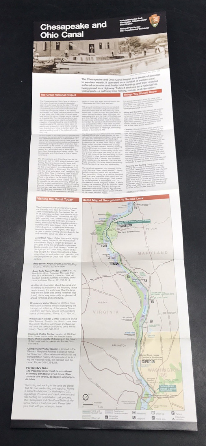 2001 CHESAPEAKE & OHIO CANAL National Park Map & Brochure US Dept of Interior