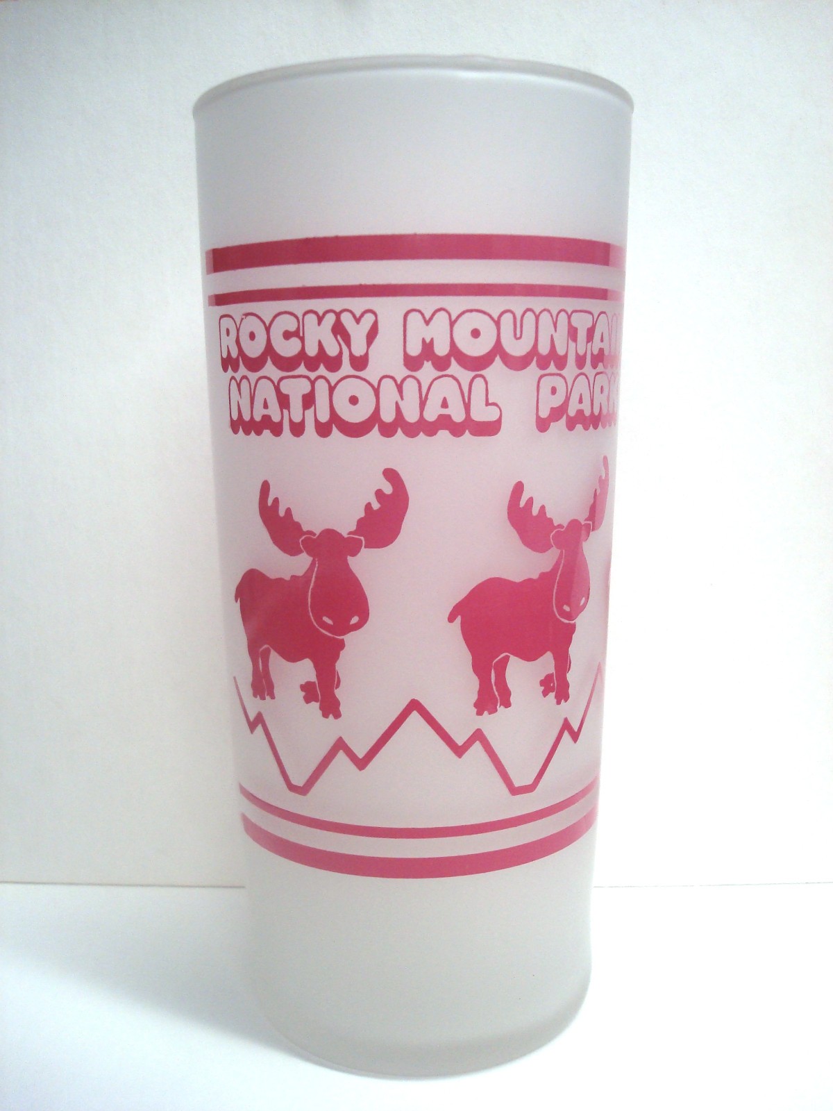 Rocky Mountain National Park Frosted Glass Rose Pink Moose Highball Drink Vtg