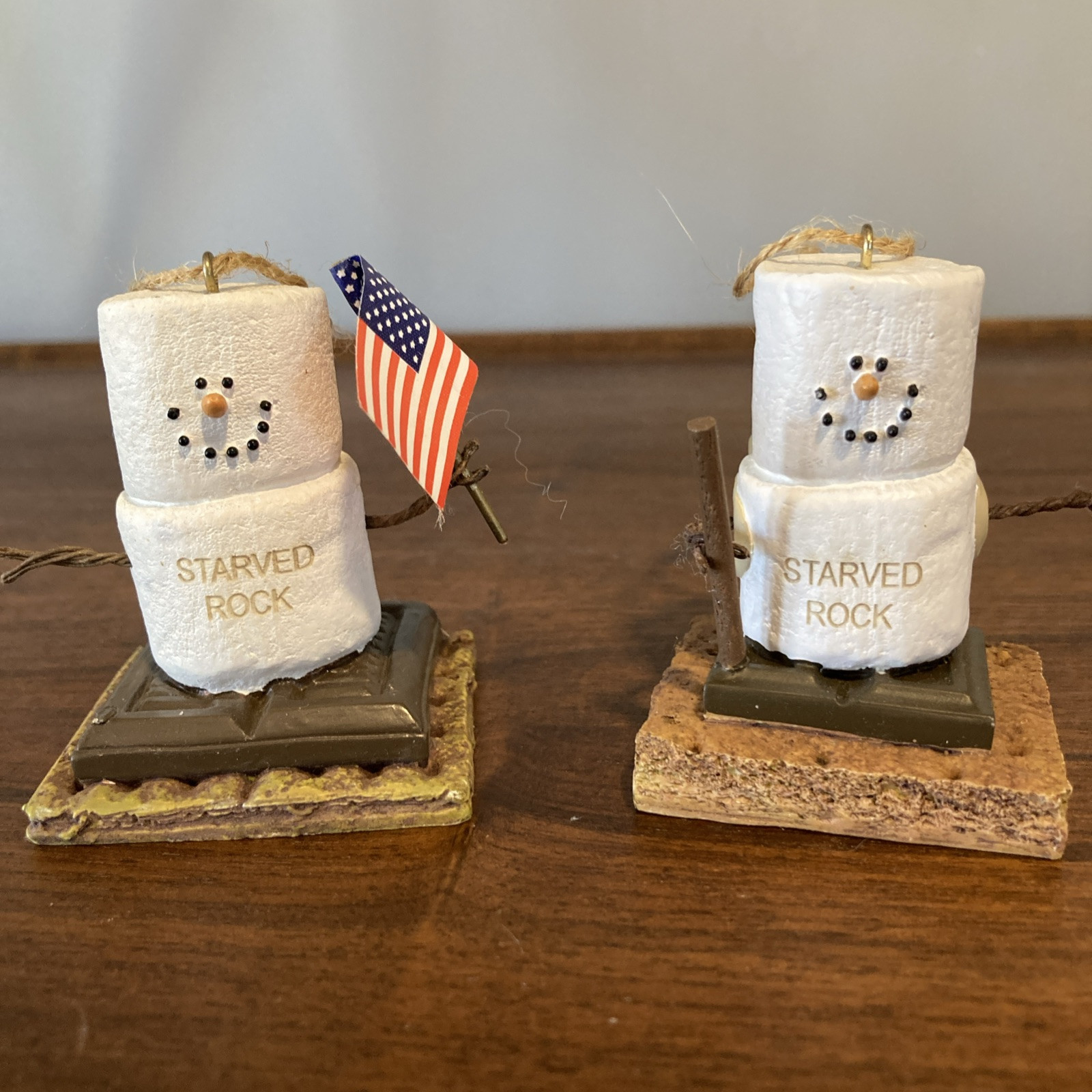 Starved Rock Lodge State Park S’mores Ornaments Set Of 2 Hiker Patriotic Hiking