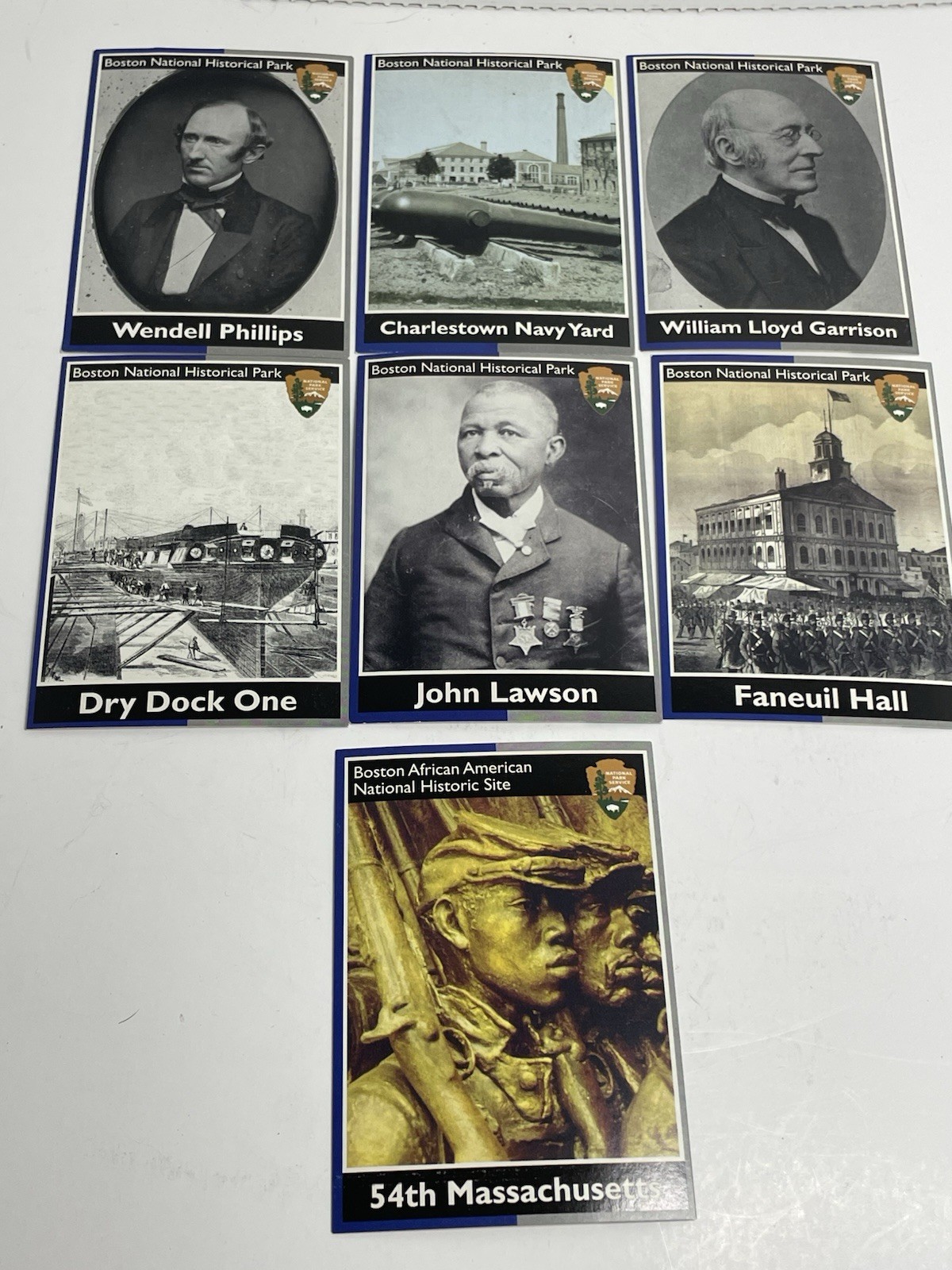 Set (7) NPS BOSTON NHS HISTORIC SITE Garrison Dry Dock Navy Yard Lawson CARDS