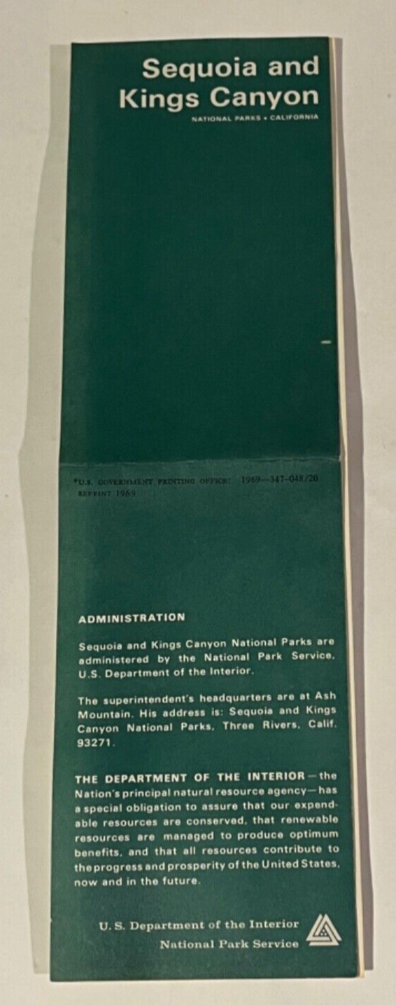 Sequoia and Kings Canyon National Park 1968 Trails and Roads Brochure Pamphlet