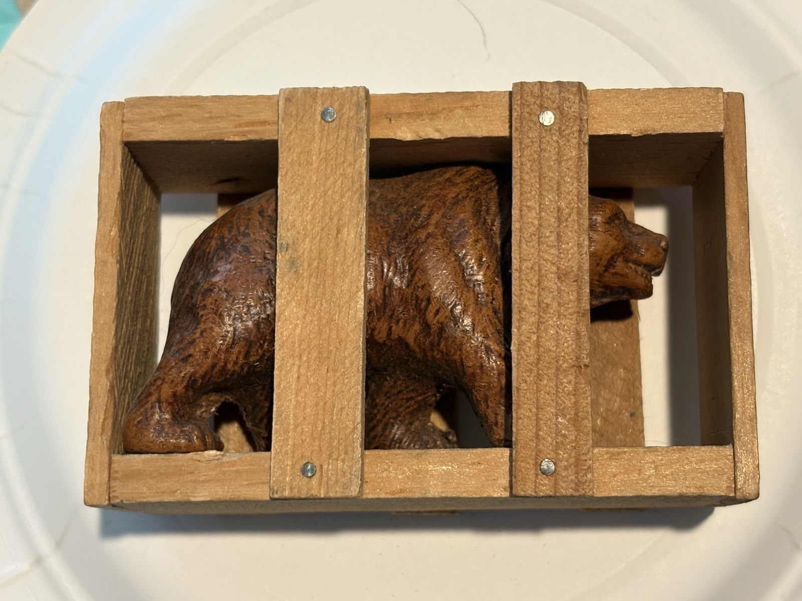 Vtg Good Luck Bear In Crate Souvenir From Yellowstone Park With Mailing Label
