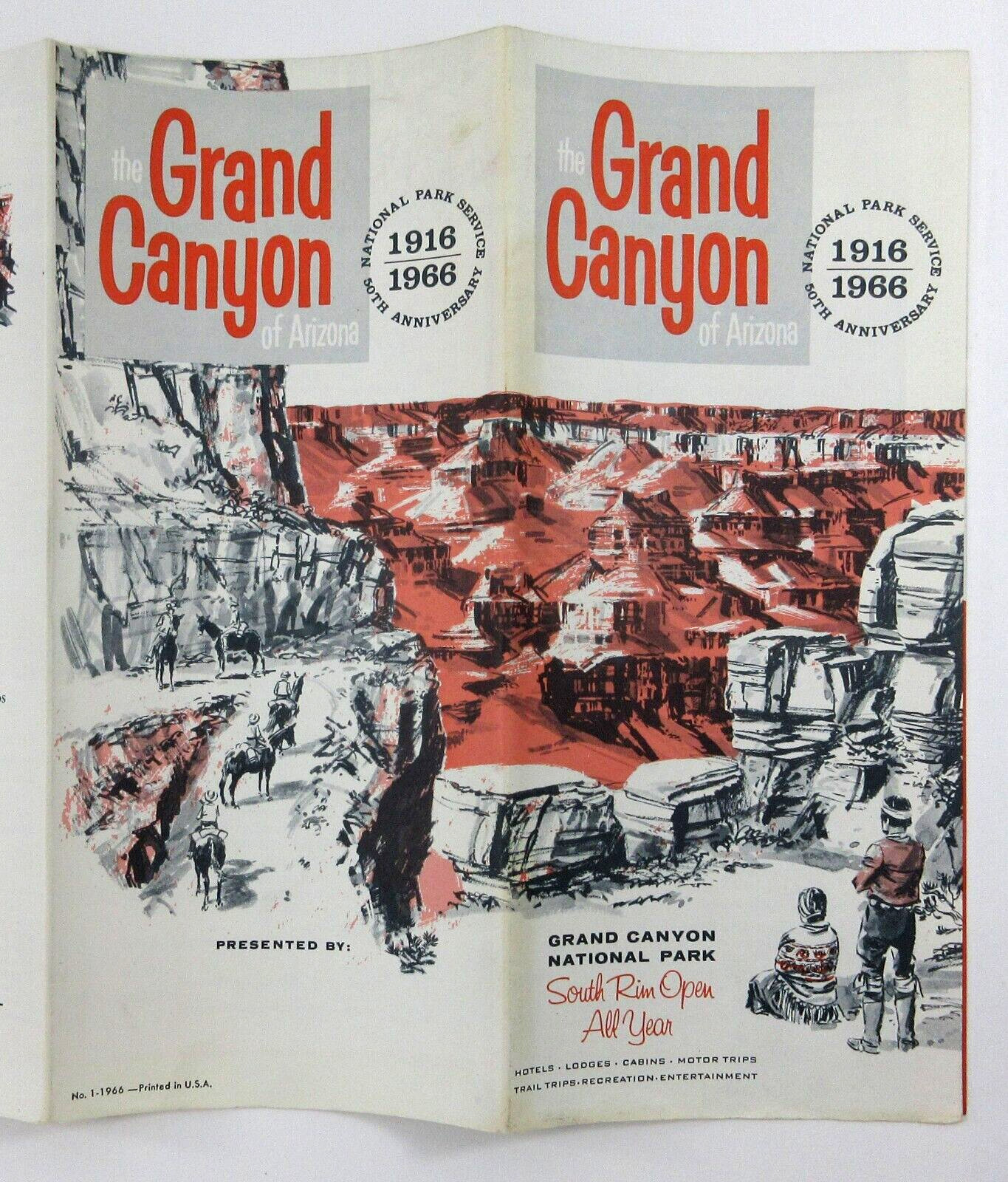 Grand Canyon Travel Brochure 50th Anniversary Fred Harvey Lodge Cabins Map 1966