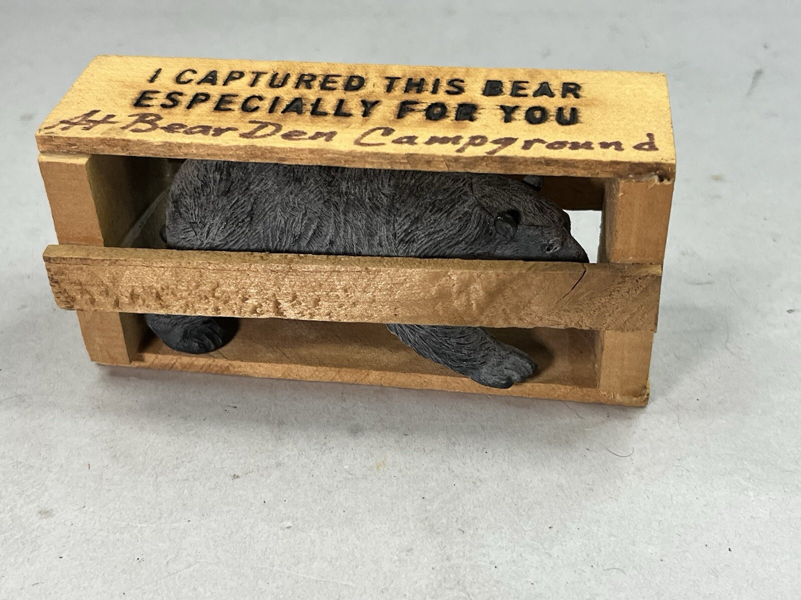 Bear Den Campground N.C. National Park Grizzly Bear In Crate Souvenir Vintage